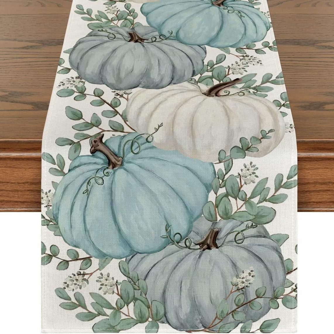 CLTYQ Tischläufer Kürbisse Eukalyptus Herbst Tischläufer, Saisonnal Küche T günstig online kaufen