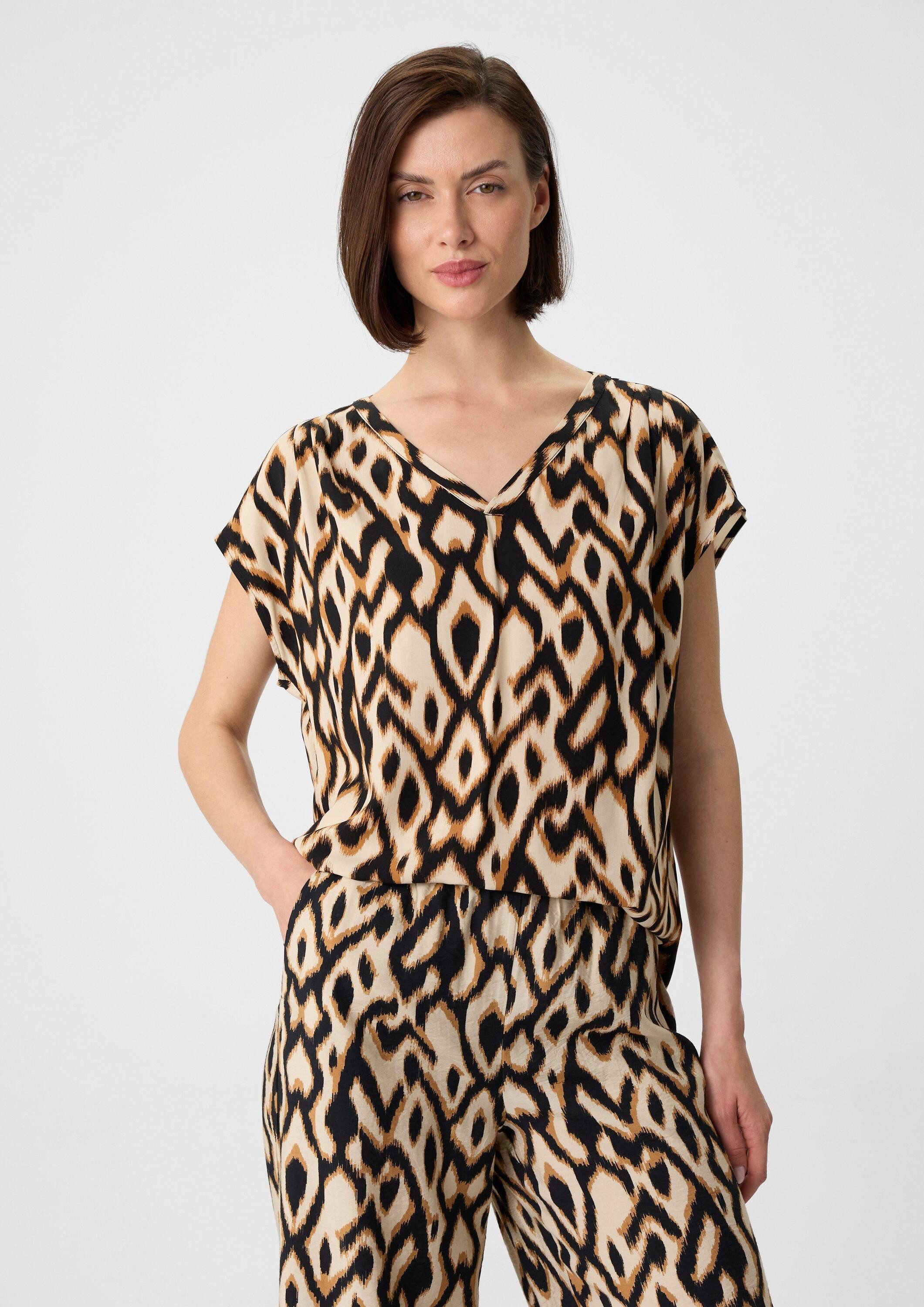 comma Blusentop Bluse Bluse mit All-over-Print und V-Ausschnitt günstig online kaufen