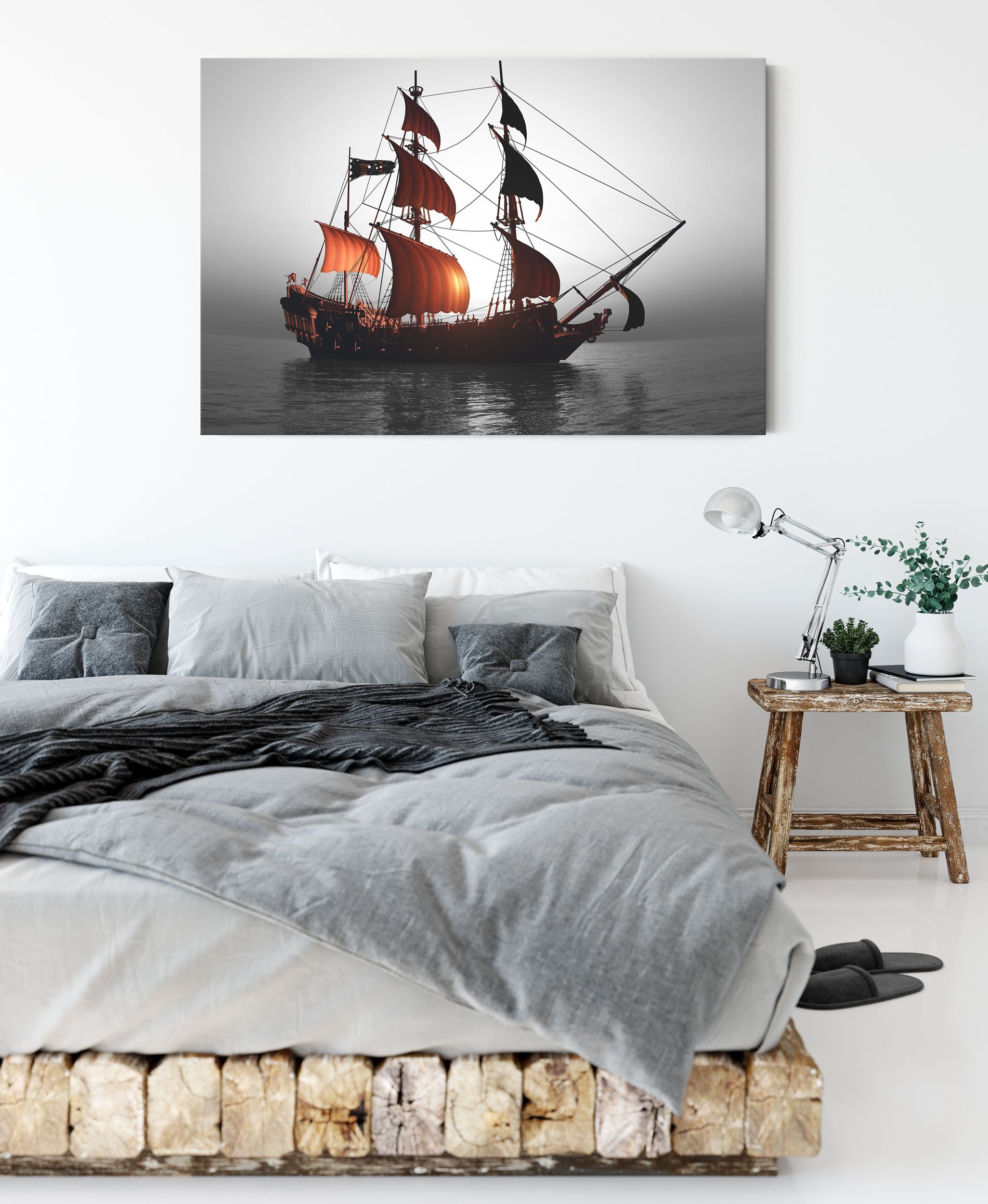 bespannt, Leinwandbild St), inkl. Gewaltiges Gewaltiges Segelschiff, fertig Leinwandbild Pixxprint (1 Zackenaufhänger Segelschiff