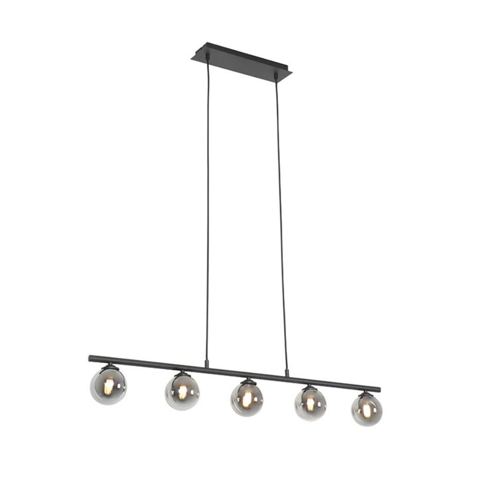 Qazqa Pendelleuchte Athens, ohne Leuchtmittel, G9, Schwarz, Landhaus, Glas, 5-flammig