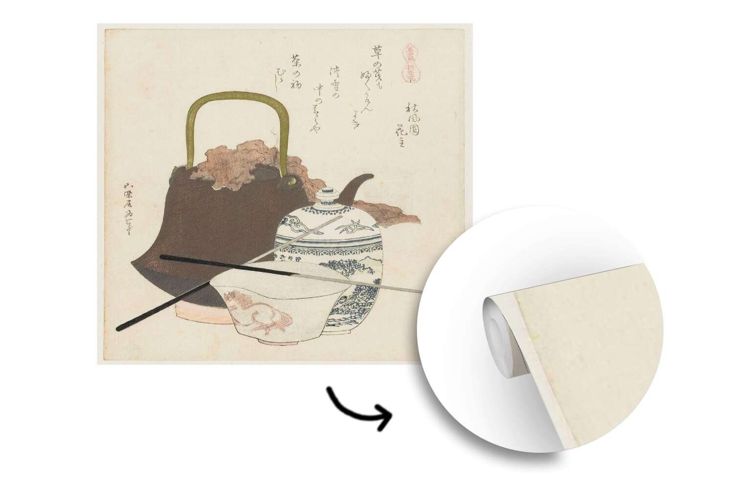 Schlafzimmer Sôma Keramiken bedruckt, Fototapete St), Fototapete Vliestapete (4 von Katsushika - Matt, Wohnzimmer für Hokusai, Küche, Gemälde MuchoWow aus