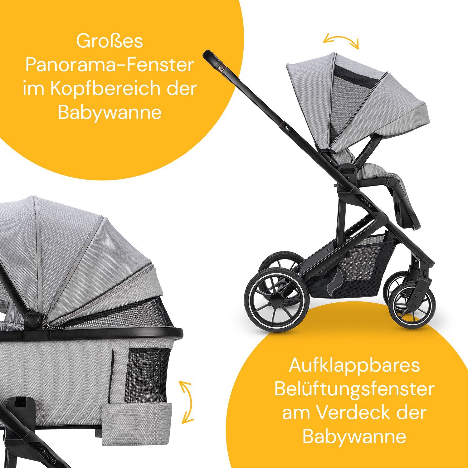 Osann Kombi-Kinderwagen Juntos, mit Babywanne, Sportsitz, gefederte Gummiräder,hochwertige Materialien