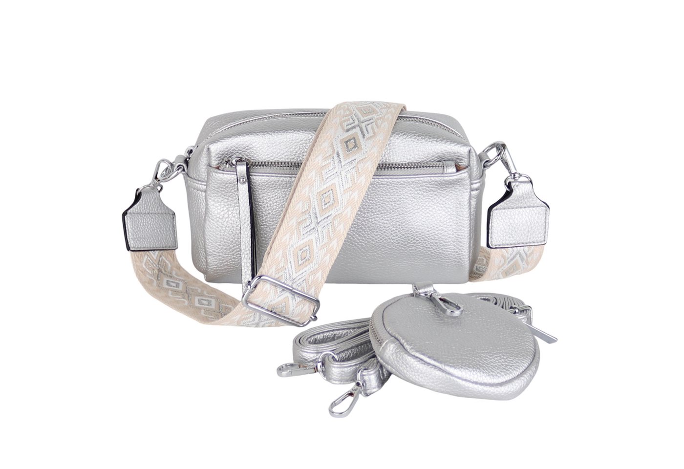 MIRROSI Umhängetasche Damen, Veganleder Crossbody Tasche Bag, Schultertasche (inkl. 1 Münzbeutel und 2 Wechselgurte, 19x14x8cm (BXHXT), gemusterten & verstellbaren Schulterriemen