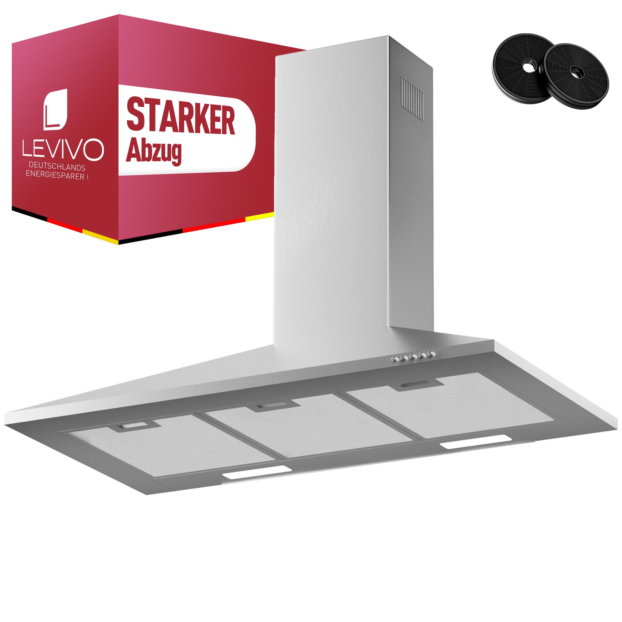 Levivo Wandhaube A+++ 410 m³/h Dunstabzugshaube 60cm und 90cm Umluft & Abluft Aktivkohlefiltern, Fettfiltern, LED-Beleuchtung