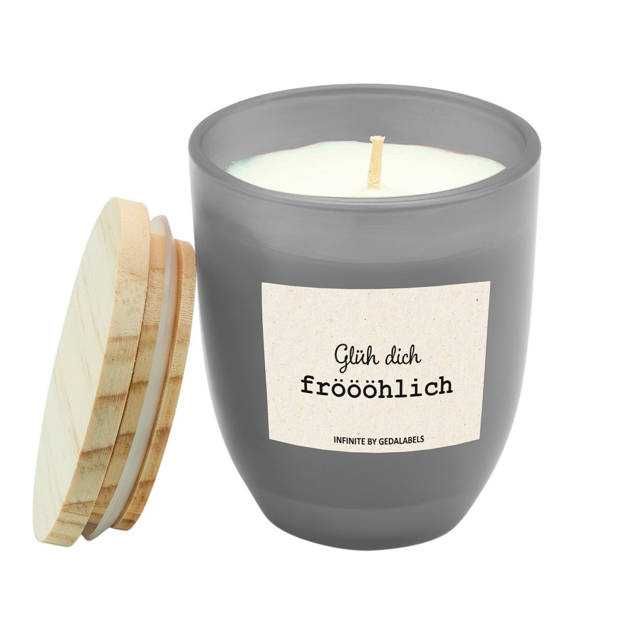 Geda Labels GmbH Adventskerze Glüh dich fröööhlich 100% Sojawachs (1-tlg), Grau, 7x7x8, ohne Duft