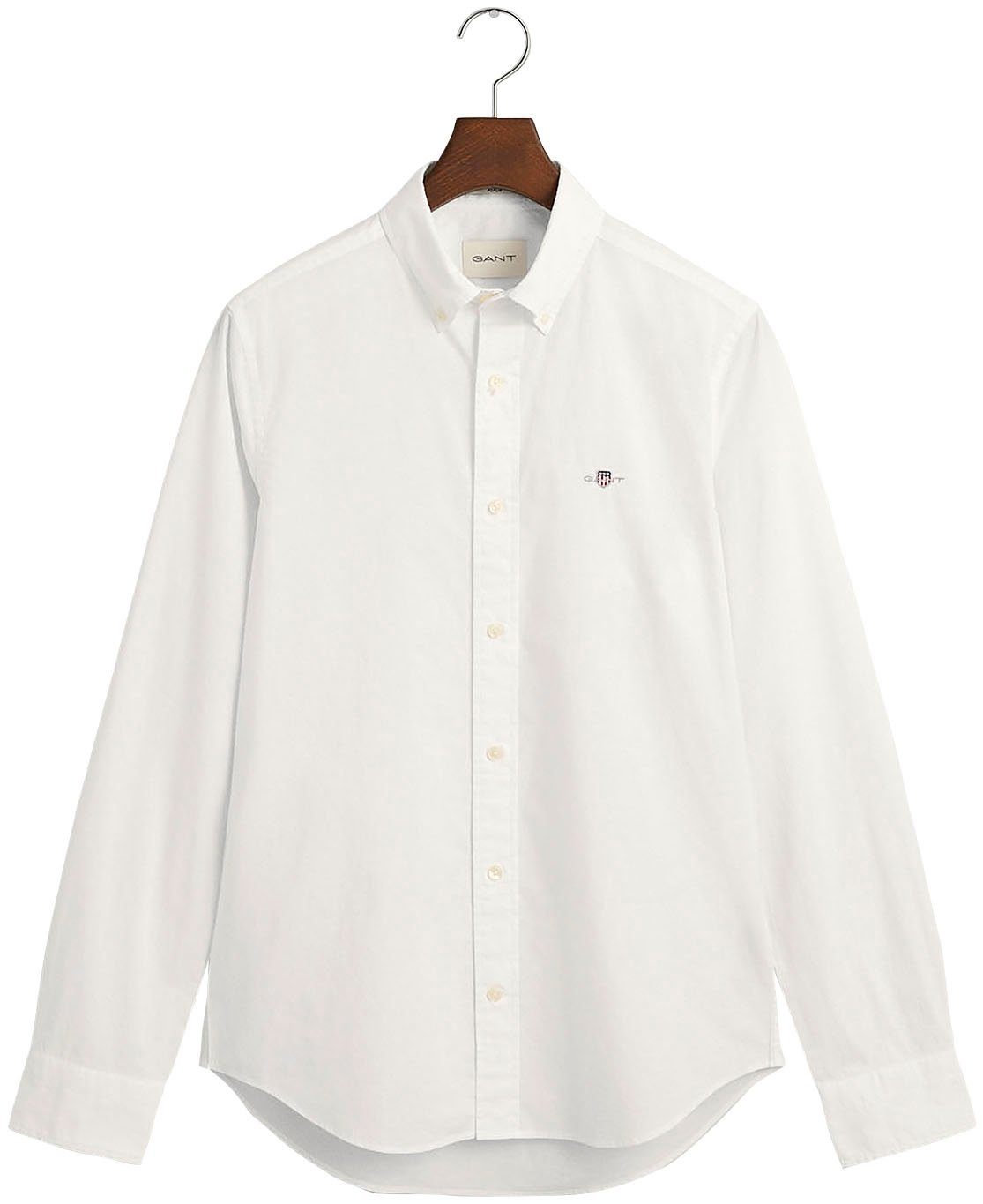 Gant Langarmhemd Slim Fit Popeline Hemd leichte Baumwolle strapazierfähig pflegeleicht mit klassischer Logostickerei auf der Brust. Reduzierter Preis € 67,46. Unverbindliche Preisempfehlung € 89,95