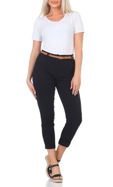 simarada Chinohose Damen Hose Gürtel 1028 S-M Schwarz