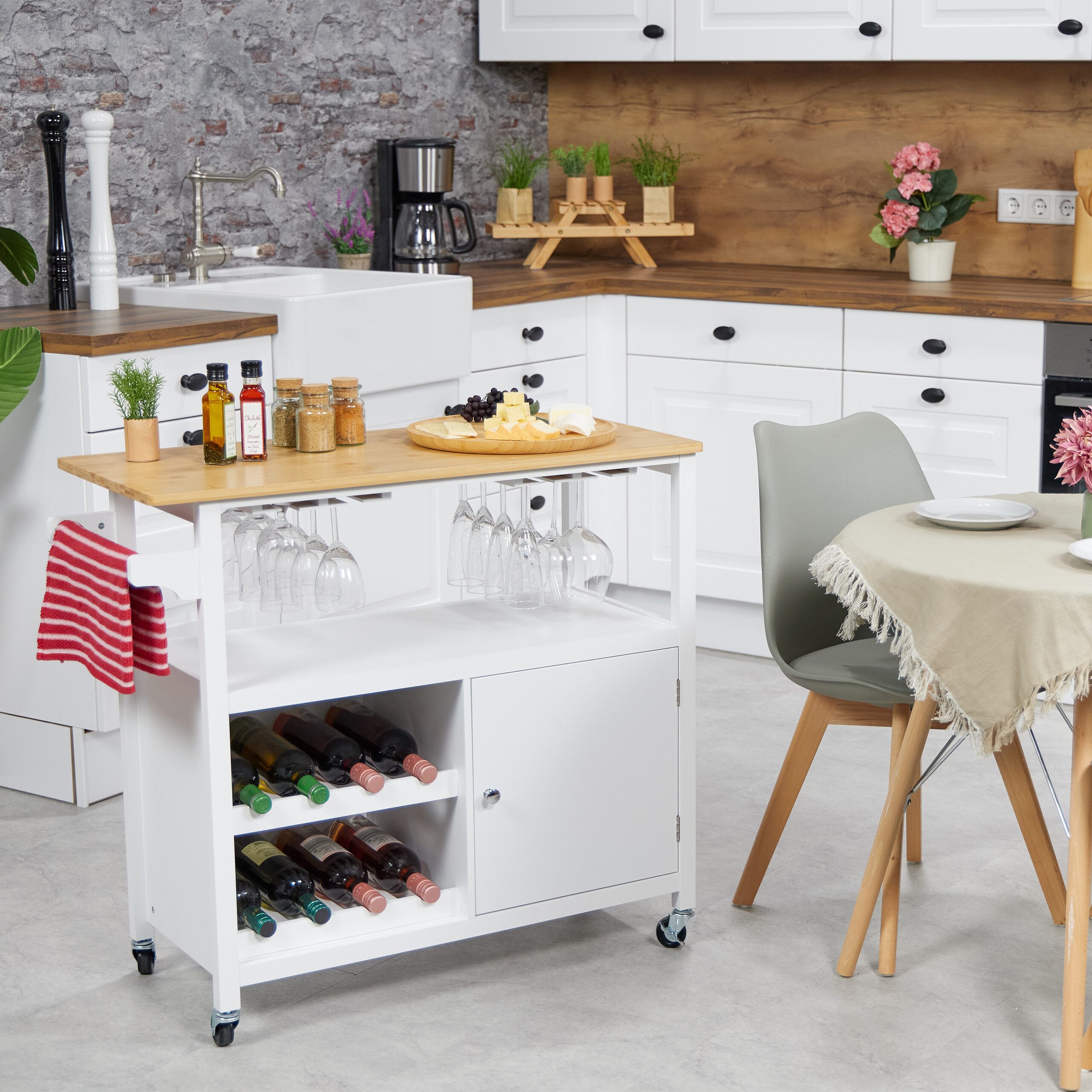relaxdays Küchenwagen mit Weinregal & Gläserhalt günstig online kaufen