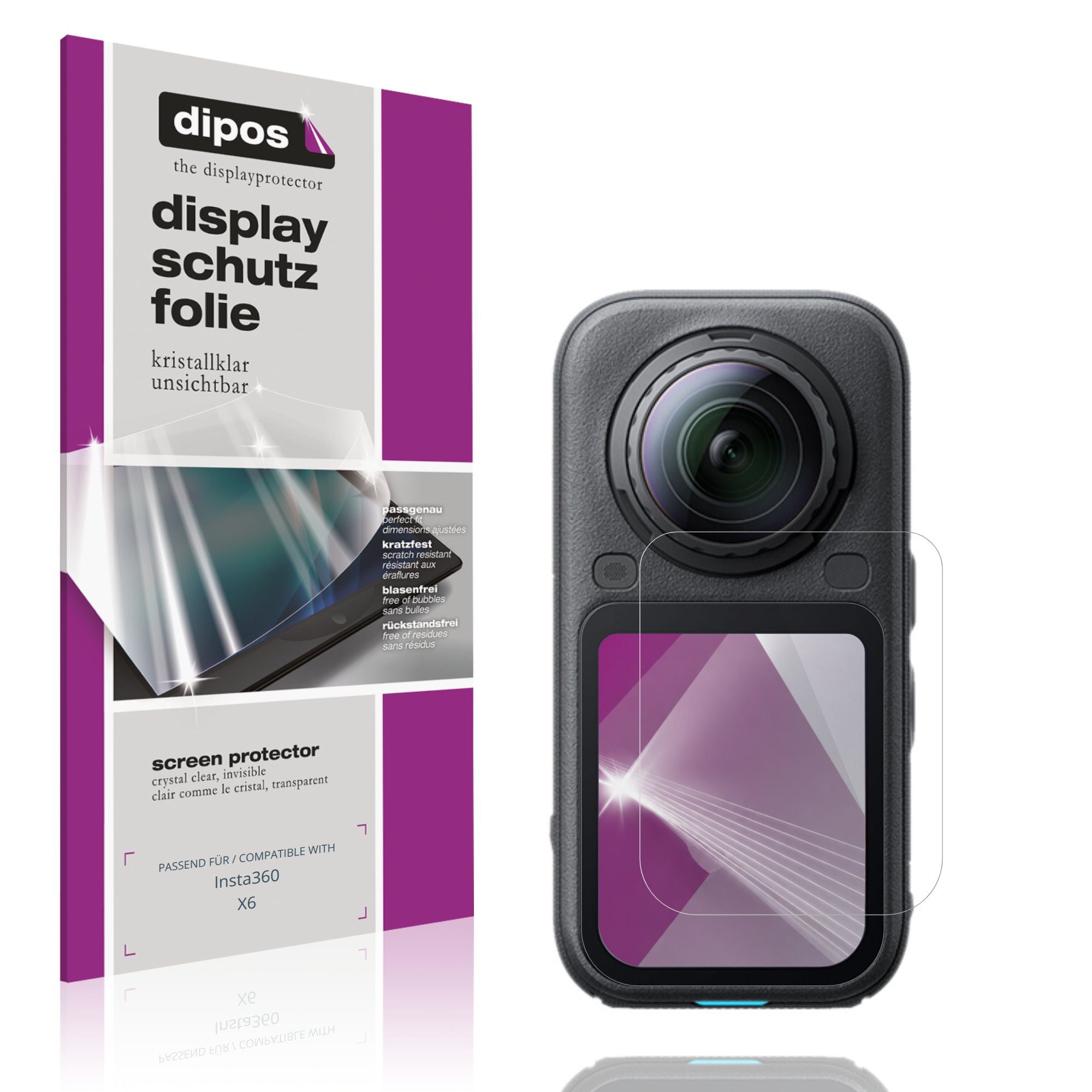 dipos Displayschutzfolie Schutzfolie für Insta360 X6, 4 Stück, Displayschutz Schutz Folie Made in Germany