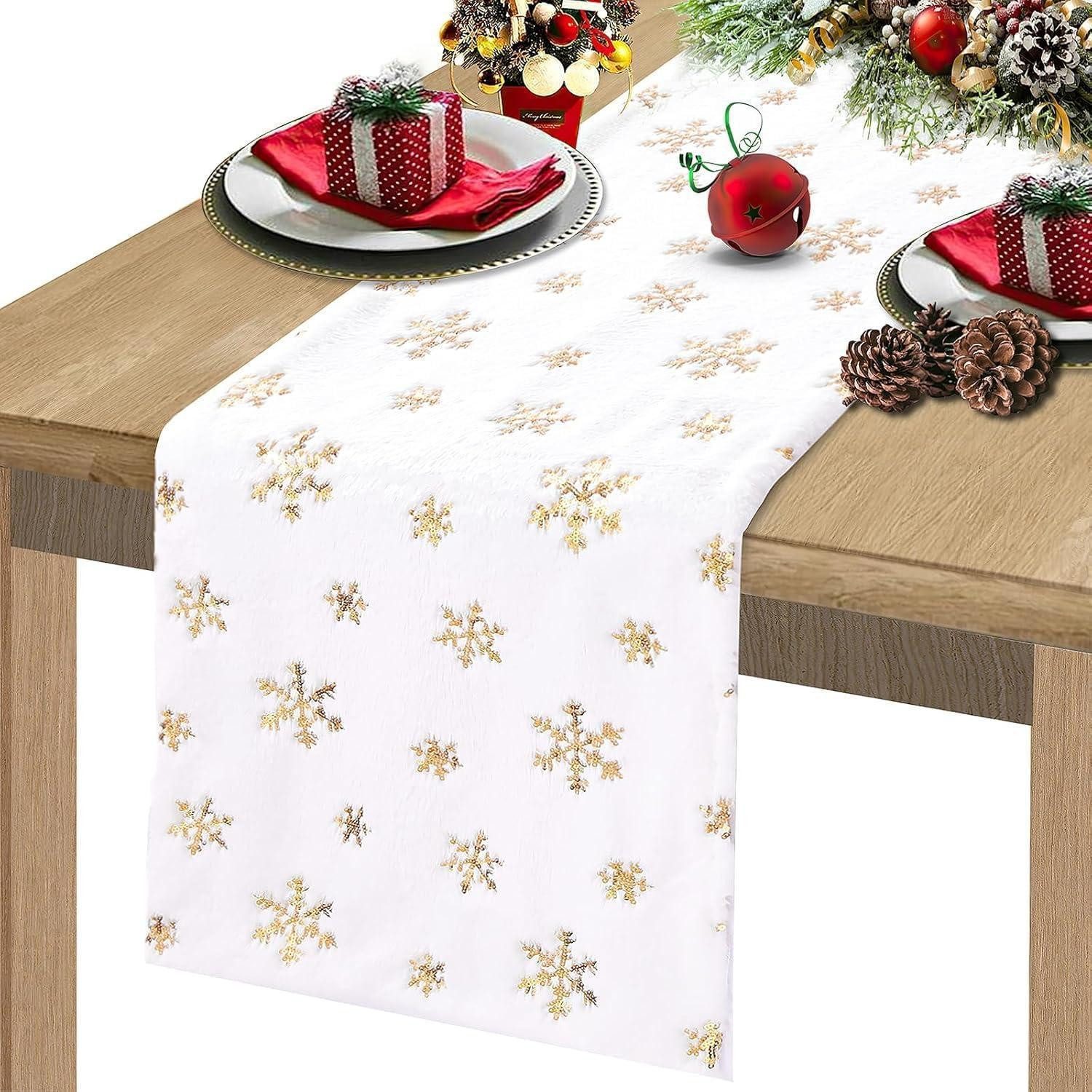 LuxusKollektion Tischläufer Tischläufer Weihnachten Schneeflocke Gold 35x180cm (1-tlg)