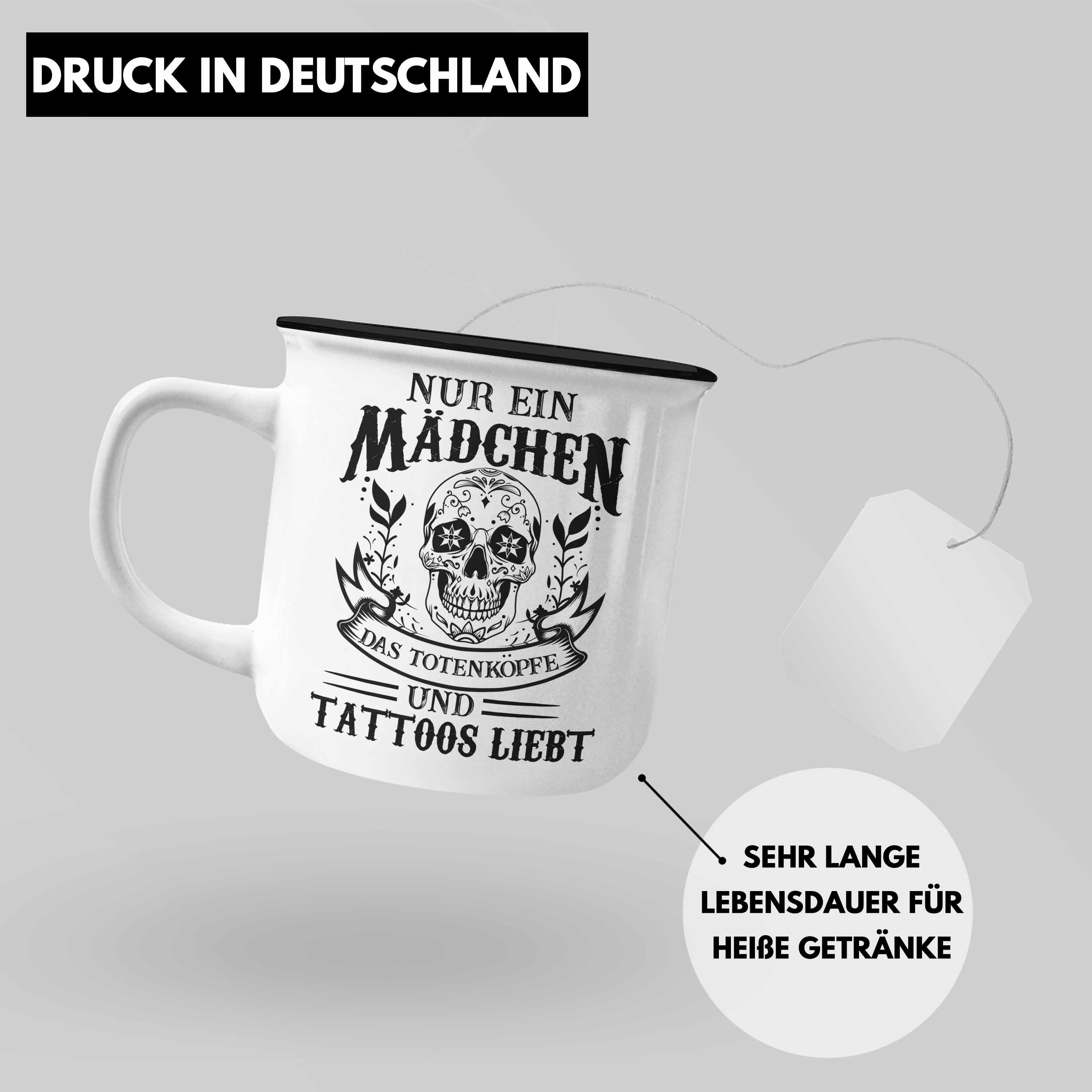 Trendation Tasse Tattoos Trendation KaffeeEmaille Emaille Tasse Tassen Frauen Tattoo Geschenk Schwarz - Totenkopf Tätowiererin Thermotasse Emaille