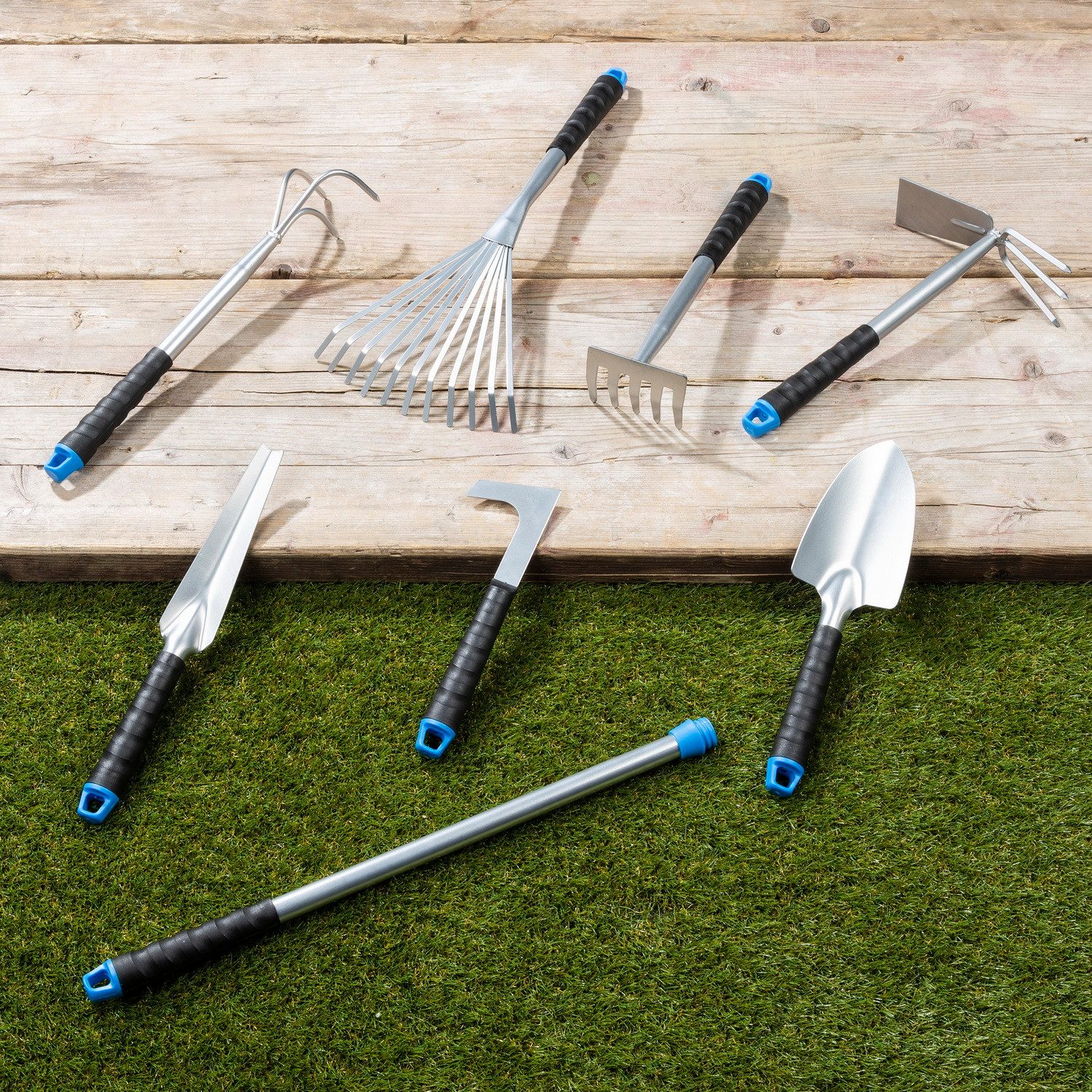 Thumbnail - Haushalt International Gartenpflege-Set 8-tlg. Gartenwerkzeug-Set 7 Teile + 1 Griff 94402, Gartenrechen + Fugenmesser + ...