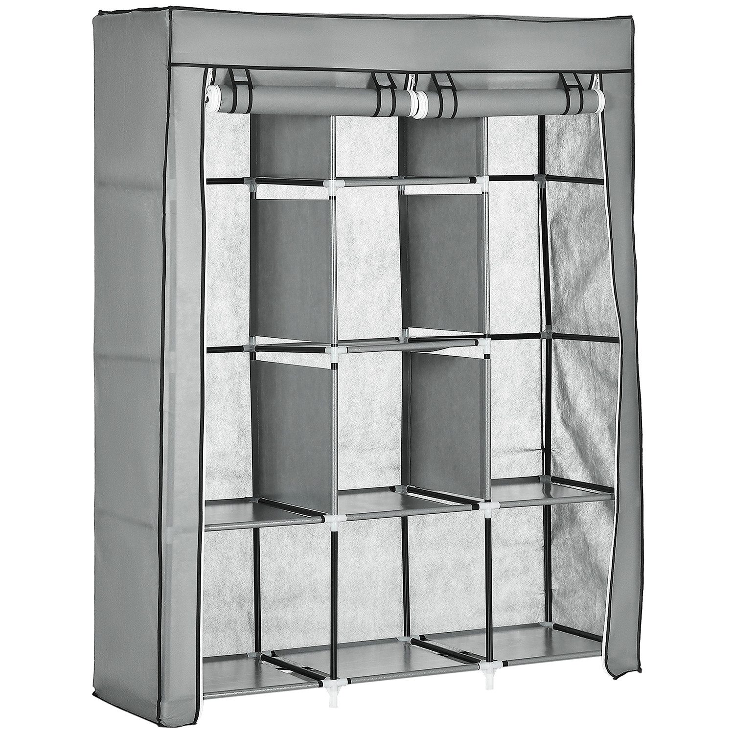 Stoffschrank mit Kleiderstange 8 Ebenen 125x43x162,5cm hellgrau