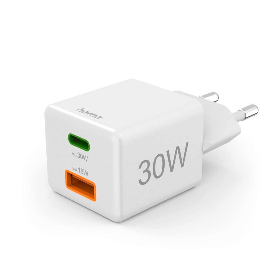 Hama Schnelladegerät, 1x USBC, 1x USB-A, 30W, PD, Qualcomm® Quick Charge™ Schnelllade-Gerät