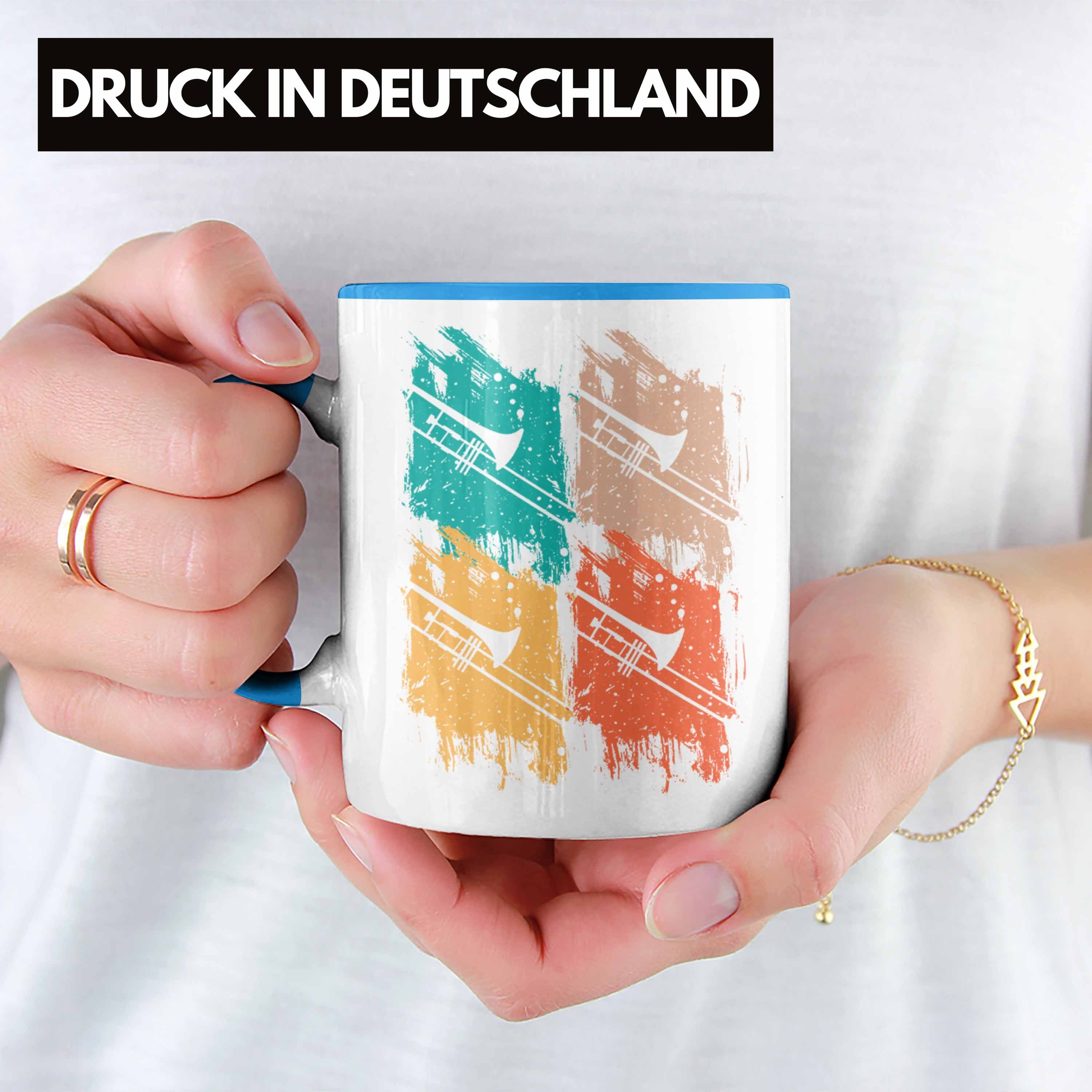 Tasse Posaunist Kaffeebecher Trendation Tasse Blau Grafik Retro Posaune Geschenkid Geschenk