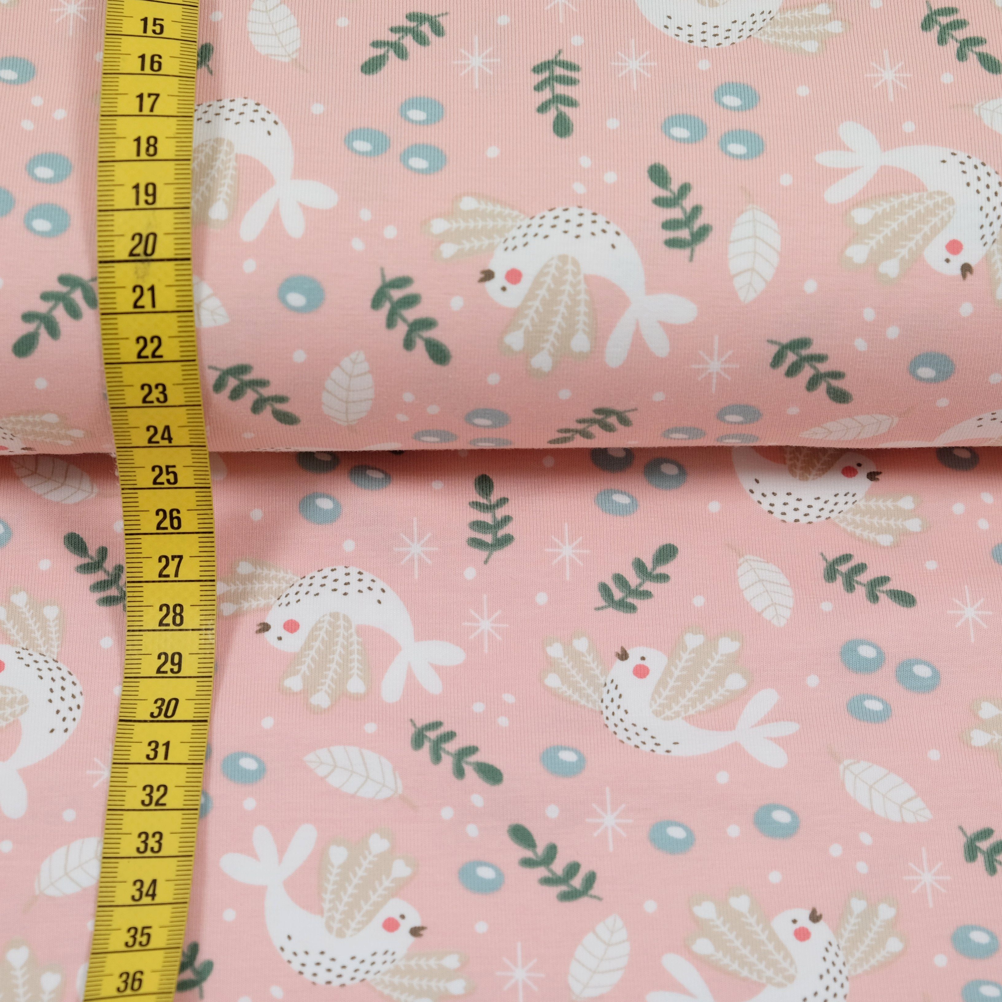 larissastoffe Stoff Jersey Stoff Vogel Taube apricot, 9,90 EUR/m, Meterware, 50 cm x 150 cm