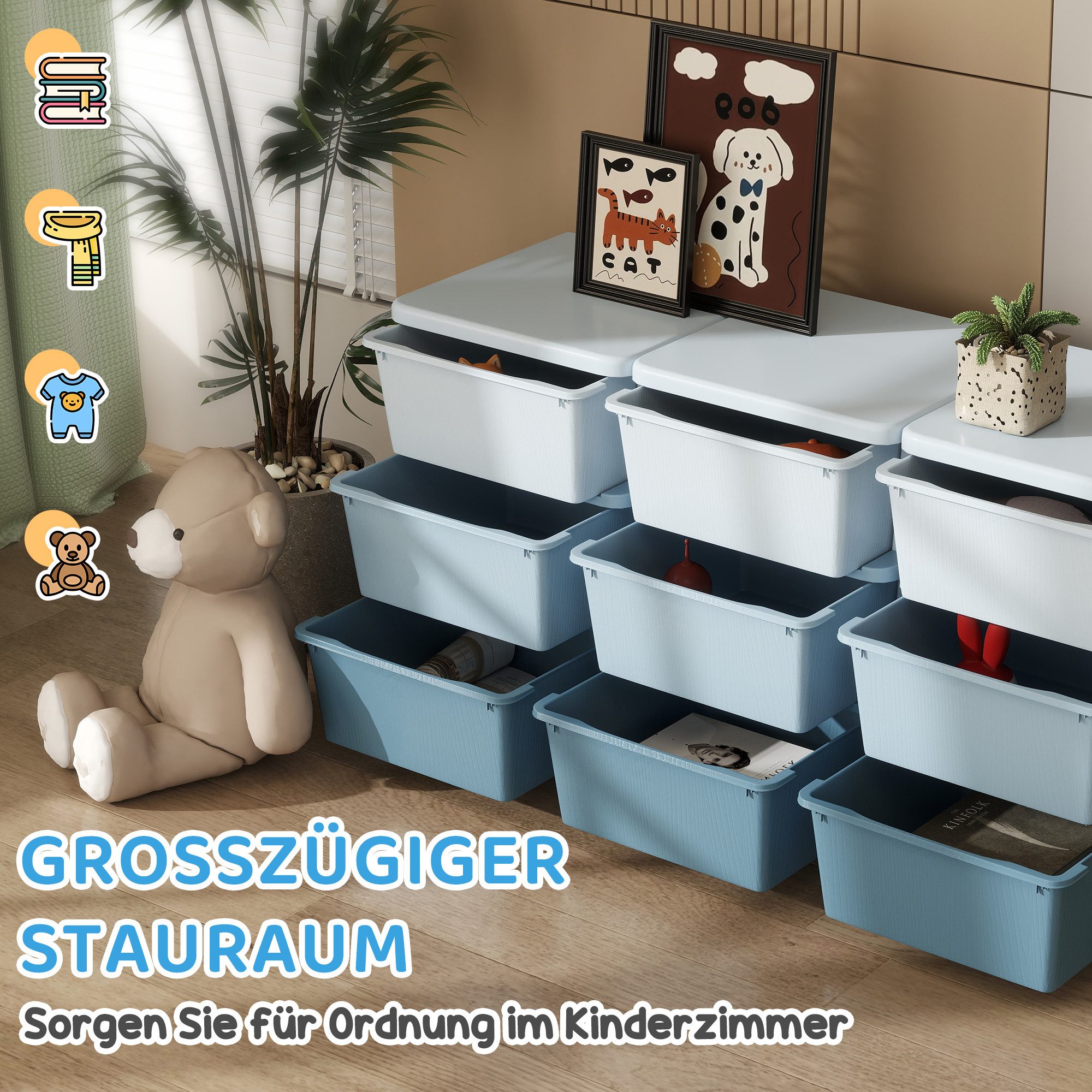 HOMCOM Spielzeugtruhe Schubladenschrank, Spielzeug-Organizer mit sechs Ebenen, 3-6 Jahre (Schubladenschrank, 1 St., Spielzeugkiste), für 3-6 Jahre Kinder Blau 1 – Bild 4 von 5