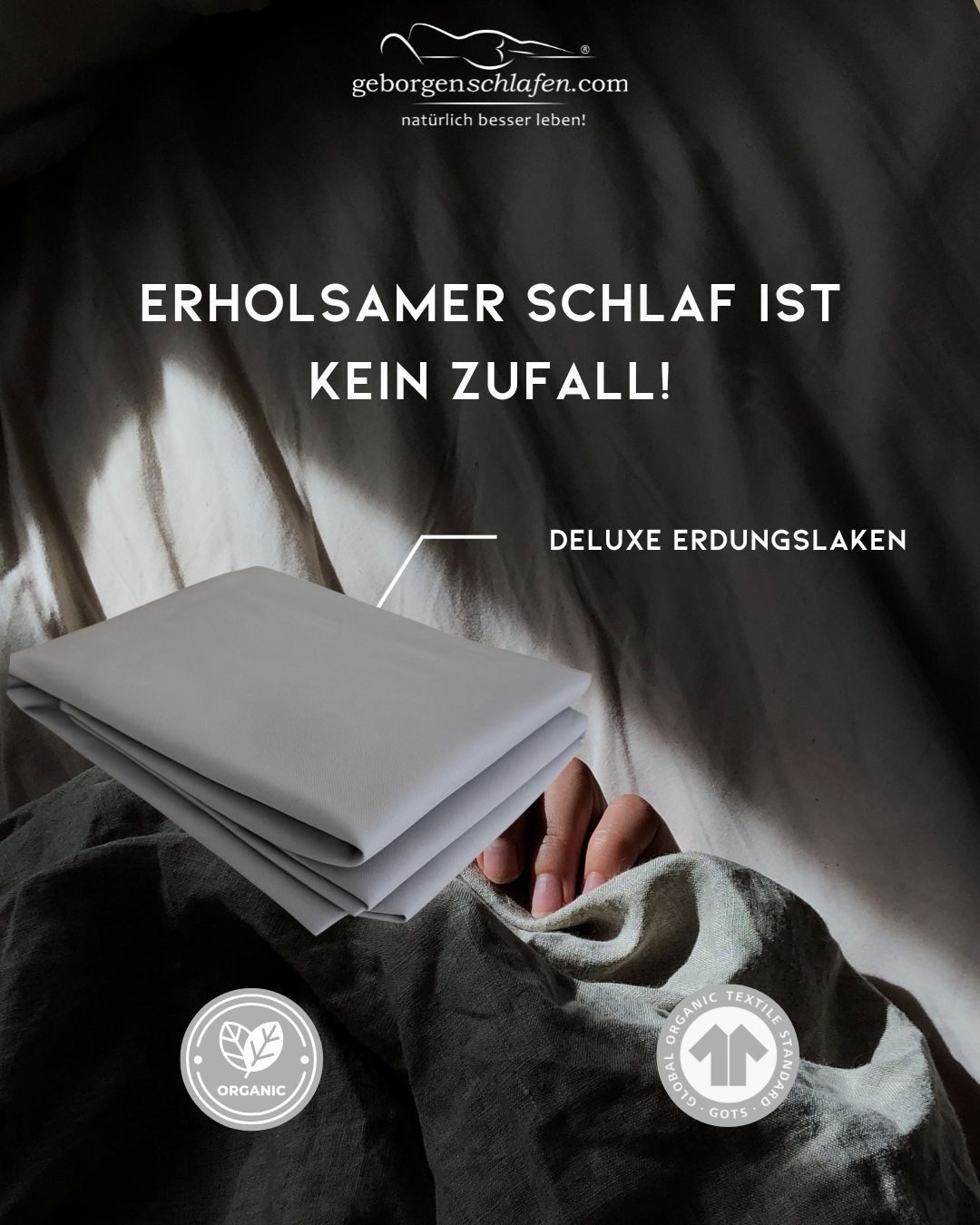 geborgenschlafen Bettlaken Erdungslaken Spannbettlaken DELUXE – Geerdeter Schlaf & Komfort Set, Bio-Baumwolle mit Silberfäden, Gummizug: Ja (Spannbettlaken-Design), (5 Stück), Erdungsbettlaken Set 2 – Silberfäden, Sicherheit & Pflege