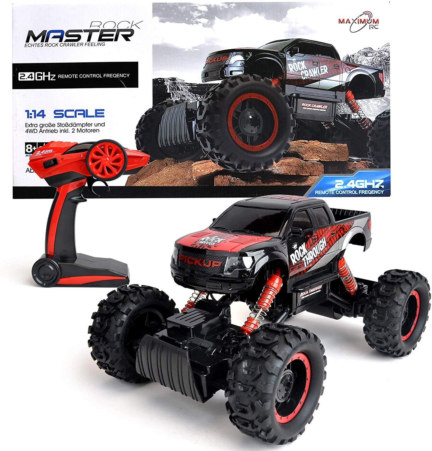 FunTomia Modellauto RC Ferngesteuertes Auto für Kinder - Rock Crawler / Monstertruck, Maßstab 1:14, (Set)
