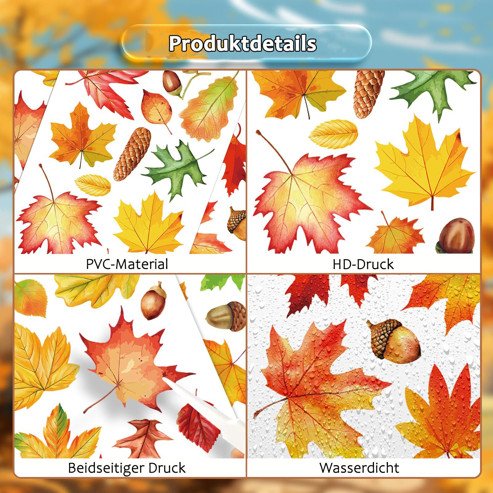 Sorvyzxn Fensterfolie Fensterbilder Herbst, Autumn Fensterbild Selbstklebend, Herbstdeko, Fenster Sticker Kinder, Fensteraufkleber Herbstliche Blätter – Bild 5 von 5