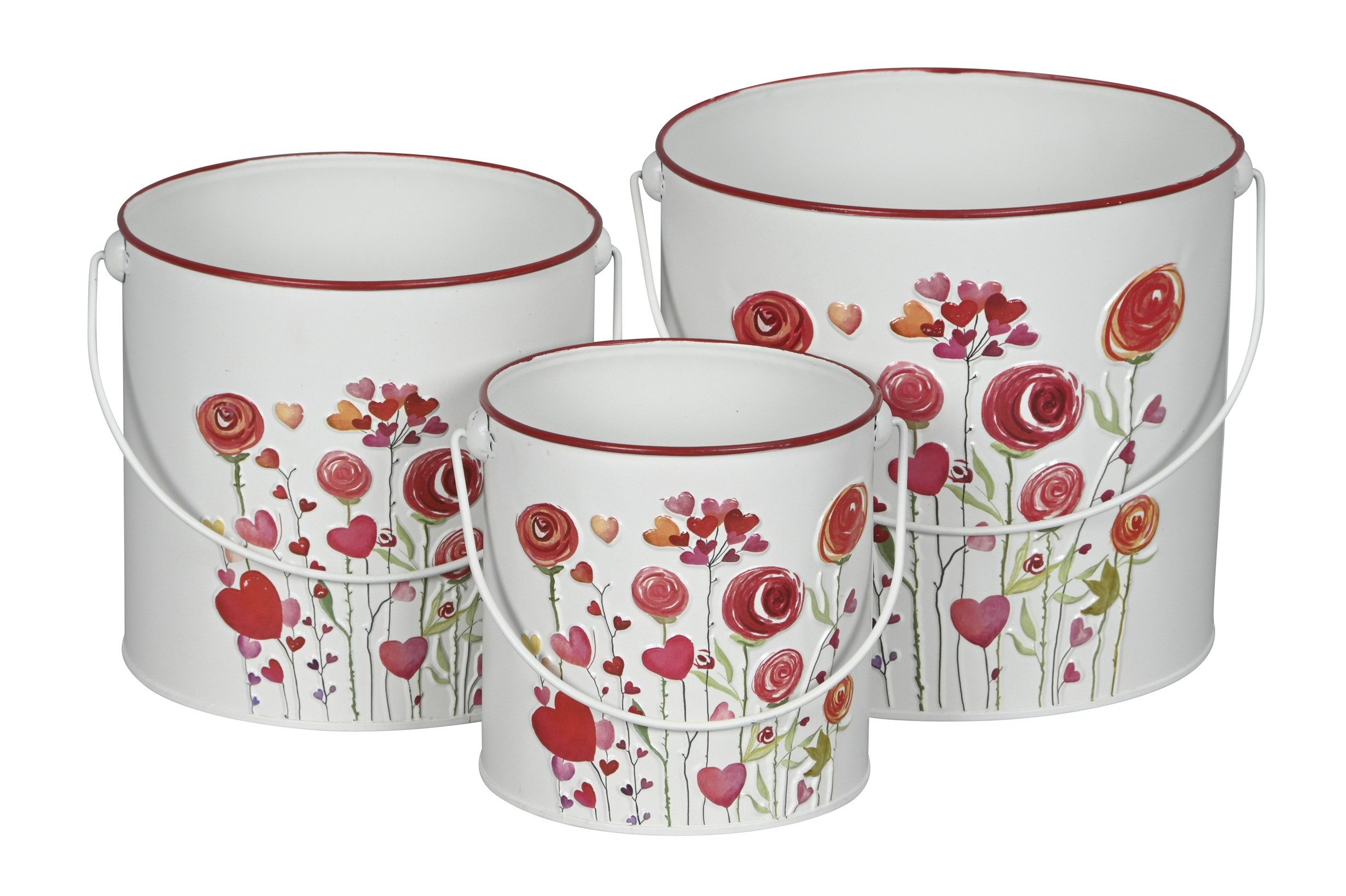 finehomegarden Blumentopf Topf rund Blumen/Herz bunt Set 3-teilig Pflanzentöpfe mit Henkel (Set, 3 St., 3tlg), Ø12/15/18cm H12/14/16cm Dekorative Blumentöpfe für Innen & Außen