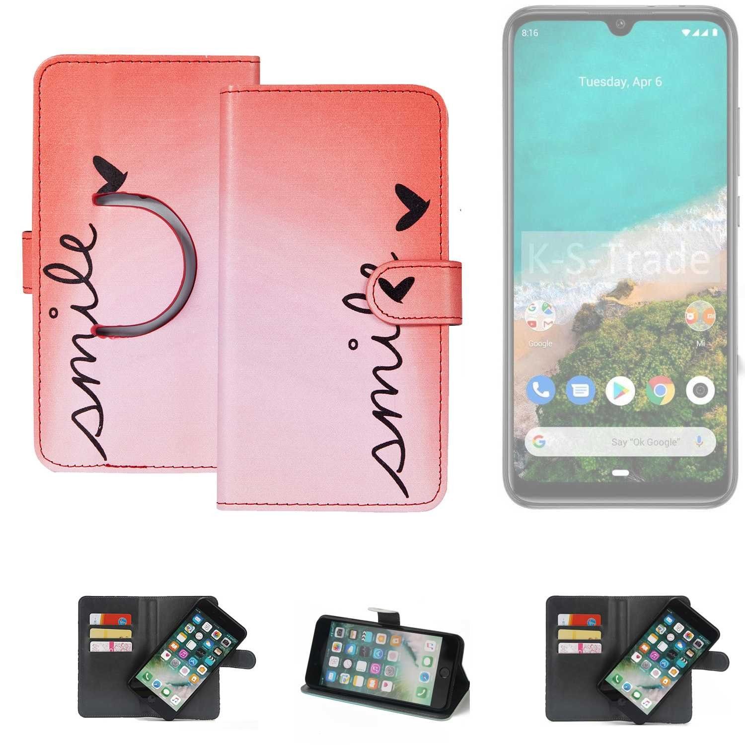 K-S-Trade Handyhülle für Xiaomi Mi A3, Schutzhülle Handyhülle Hülle cover bookstyle Etui ''smile'' rot