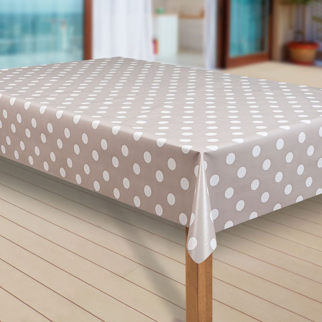 laro Tischdecke Wachstuch-Tischdecken Abwaschbar Punkte beige grau rechteck günstig online kaufen