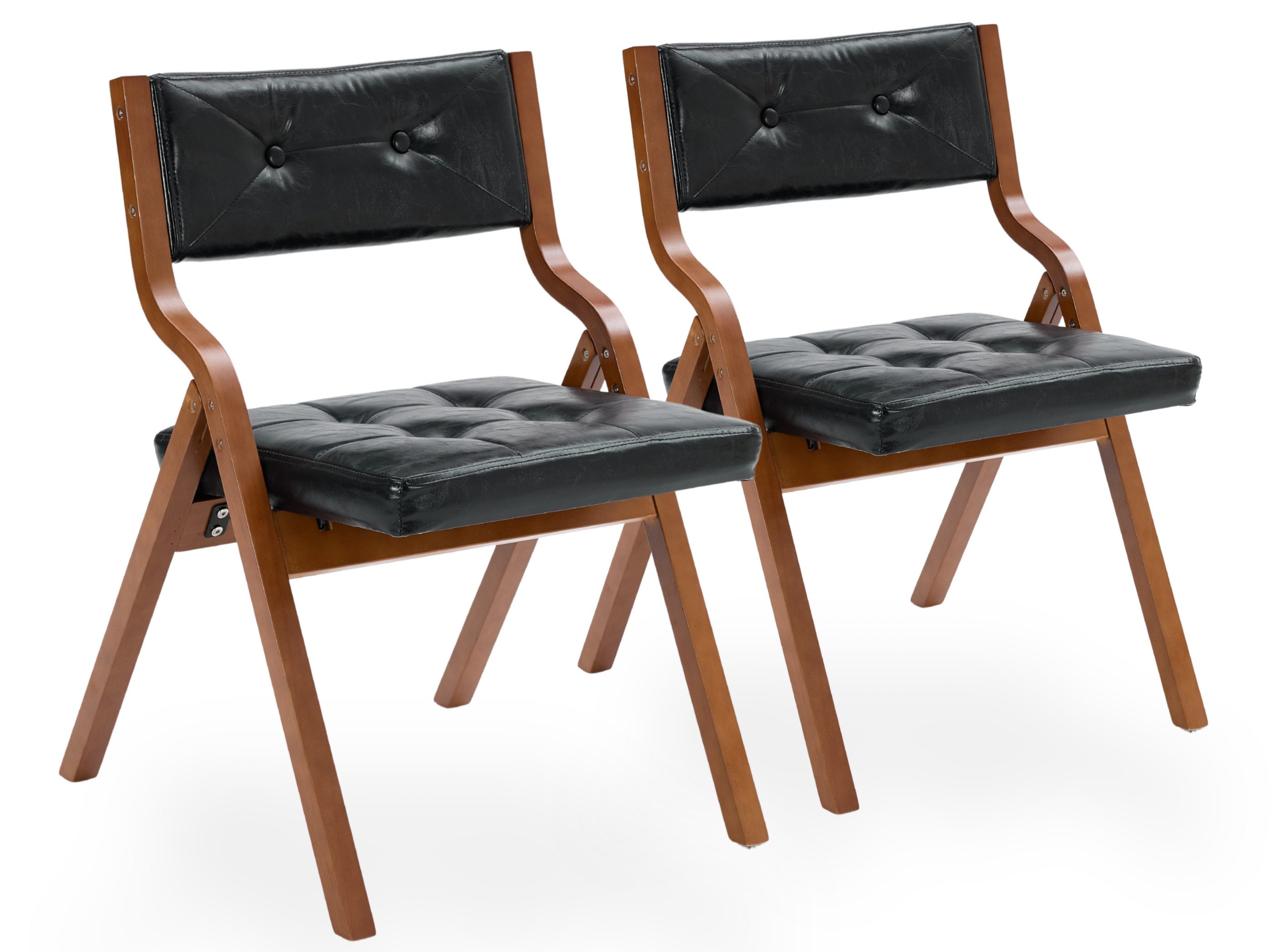 SeedWave Esszimmerstuhl 2er Set Klappstühle Kunstleder Faltstuhl mit Gebogenem Holzgestell (2er Set), Vintage-Lederoptik Folding Chair mit Knopfheftung, 130 kg belastbar