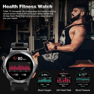 KOSPET T2 Smartwatch Herren, AMOLED Always-On Display Fitnessuhr Smartwatch (1.43 Zoll, Andriod iOS), mit Telefonfunktion,60+Tage Super Langer Akku, KI Sprachassistent