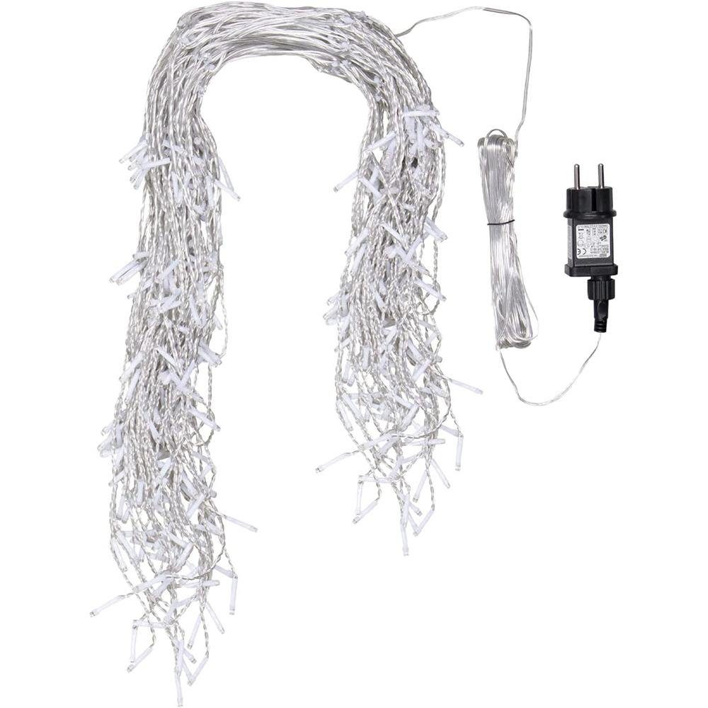 Idena LED-Lichterkette 400er, Eiszapfen, warmweiß, 10,27 m, für innen und außen, mit Timer