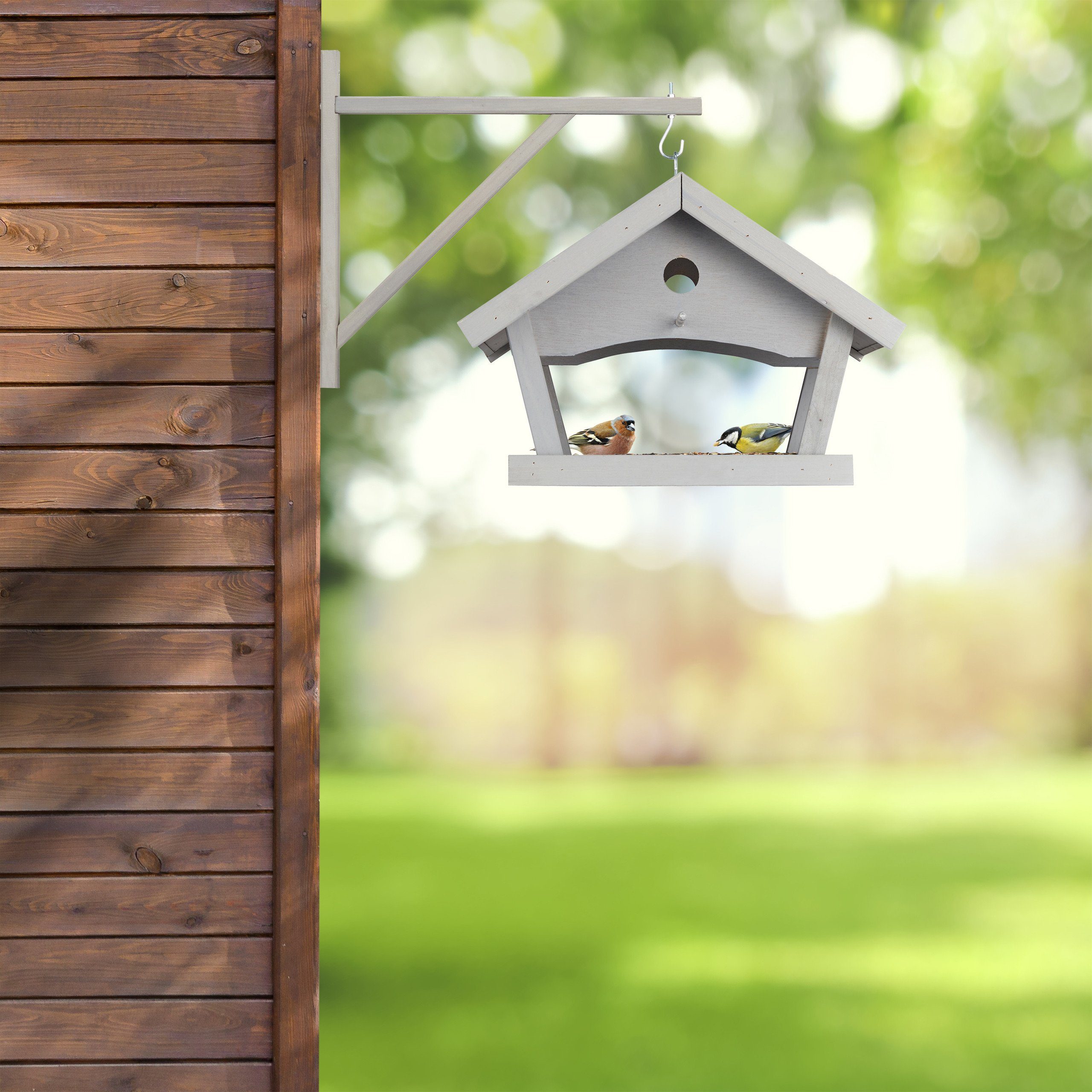 relaxdays Vogelhaus Graues Vogelfutterhaus zur Wandmontage günstig online kaufen