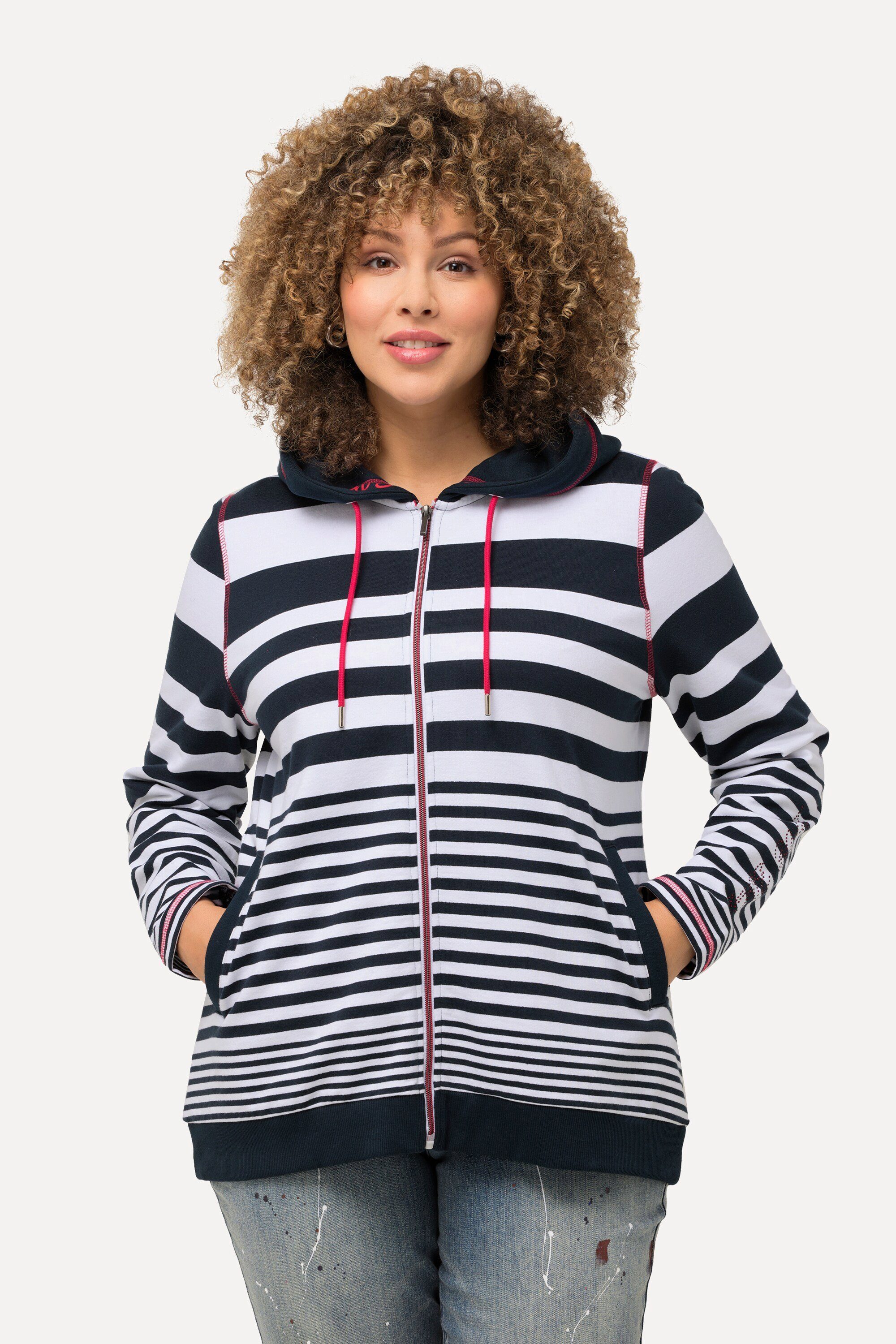 Ulla Popken Sweatjacke Hoodie-Jacke Ziernähte LOVE Kapuze