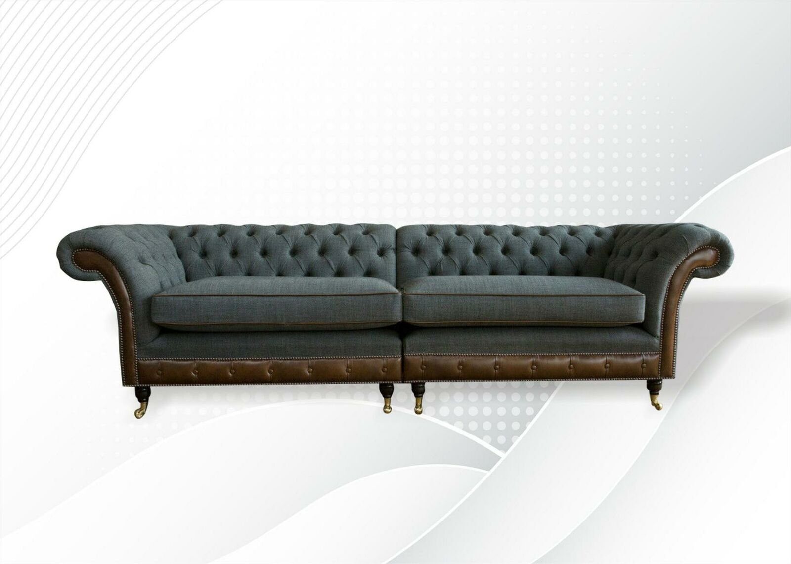 JVmoebel Chesterfield-Sofa Grau Stoff Chesterfield Sofa im modernen Design, Made in Europa