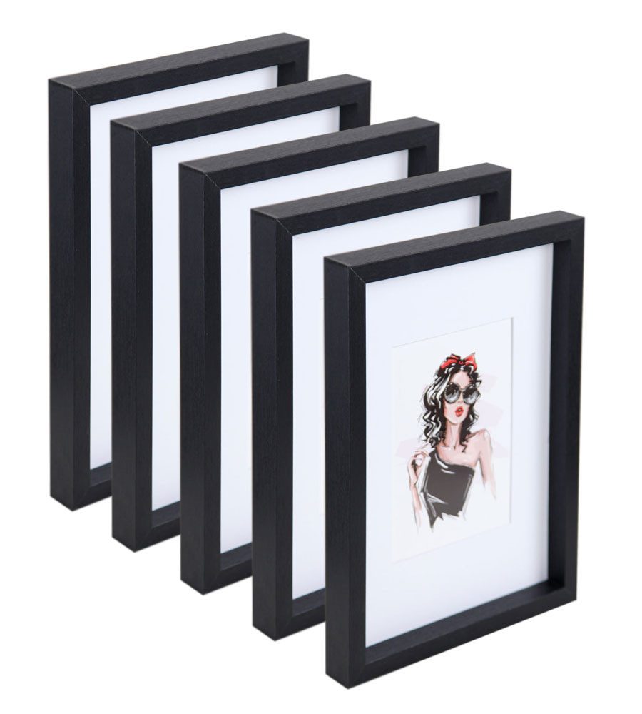 IDEAL TREND Bilderrahmen 3er 5er Set Holz Bilderrahmen Bilder Foto Rahmen Fotorahmen Wanddeko C, für 5 Bilder (5 St), MDF Bilderrahmen mit Passepartout und Klarglas