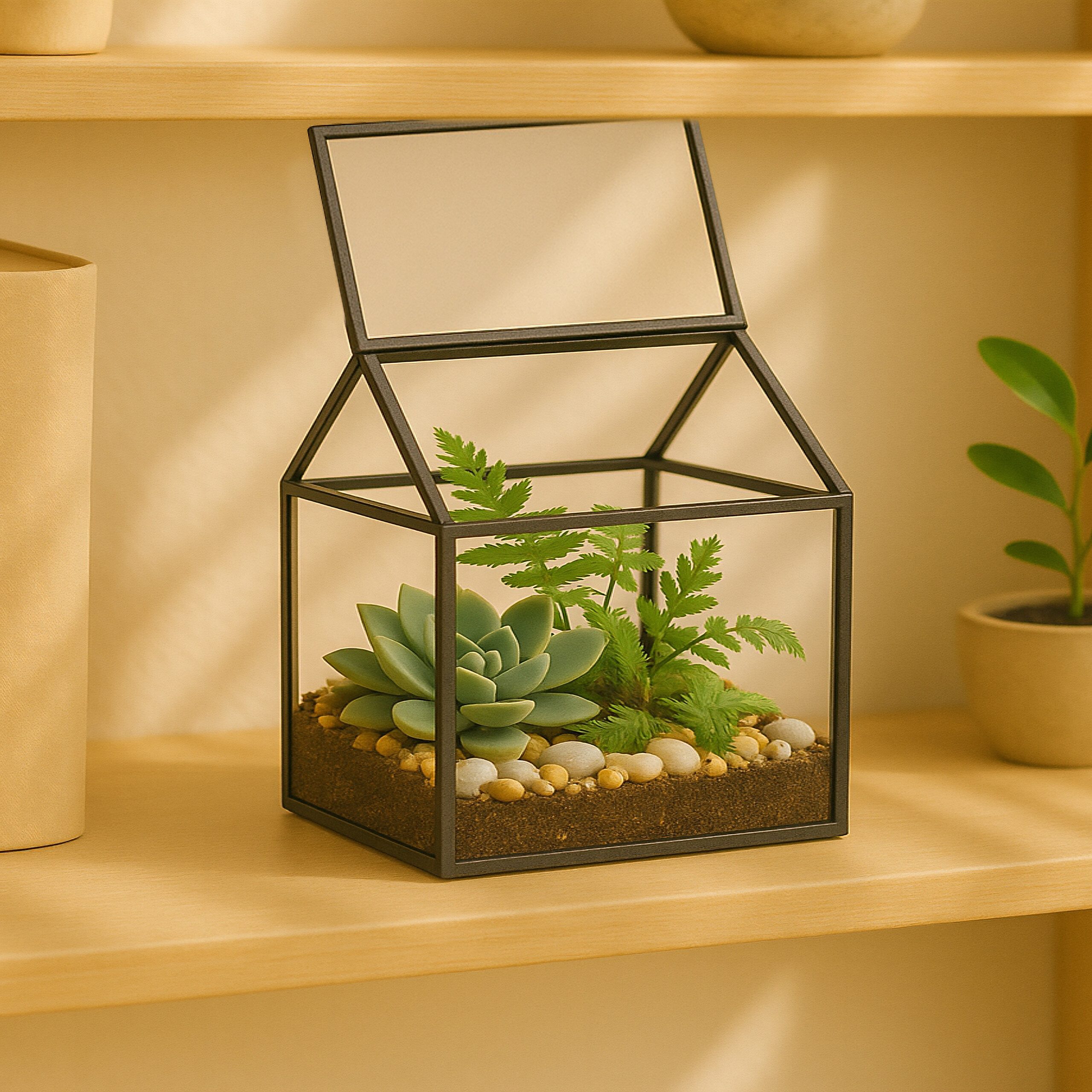 relaxdays Gewächshaus Pflanzenterrarium aus Glas Hausform, 1-St., schwarz günstig online kaufen