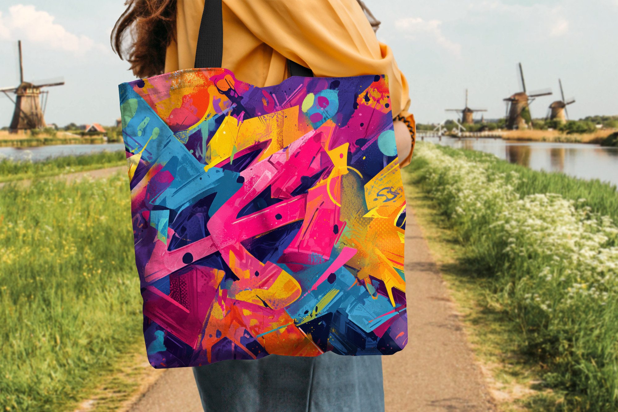 MuchoWow Shopper Abstrakt - Formen - Farbenfroh, Handtasche, Damen und Herren, Schultertasche, Umhängetasche, Tote Bag