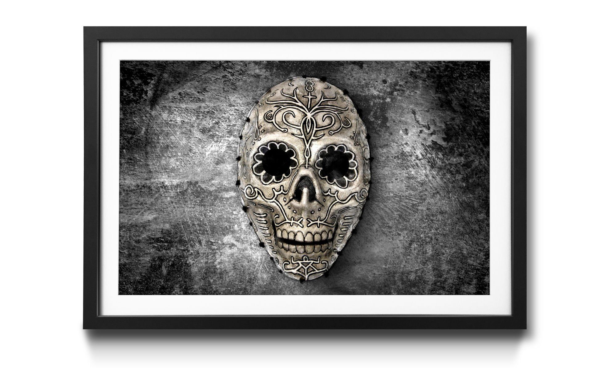 WandbilderXXL Bild mit Rahmen Monochrome Skull, Totenschädel, Wandbild, in 4 Größen erhältlich