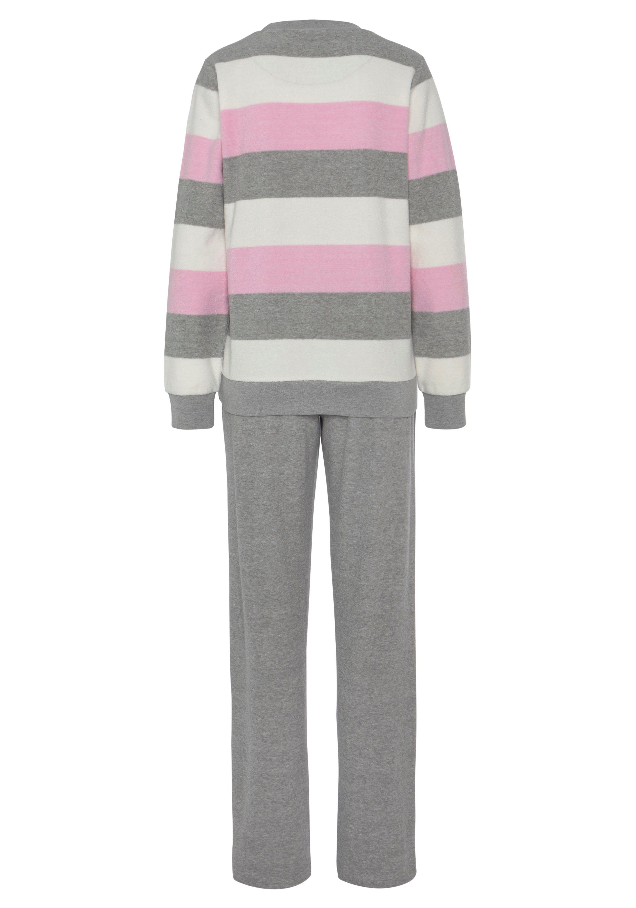 Vivance Dreams Pyjama (2 tlg) mit Streifen und Colorblock weichem grau-rosa Frottée aus
