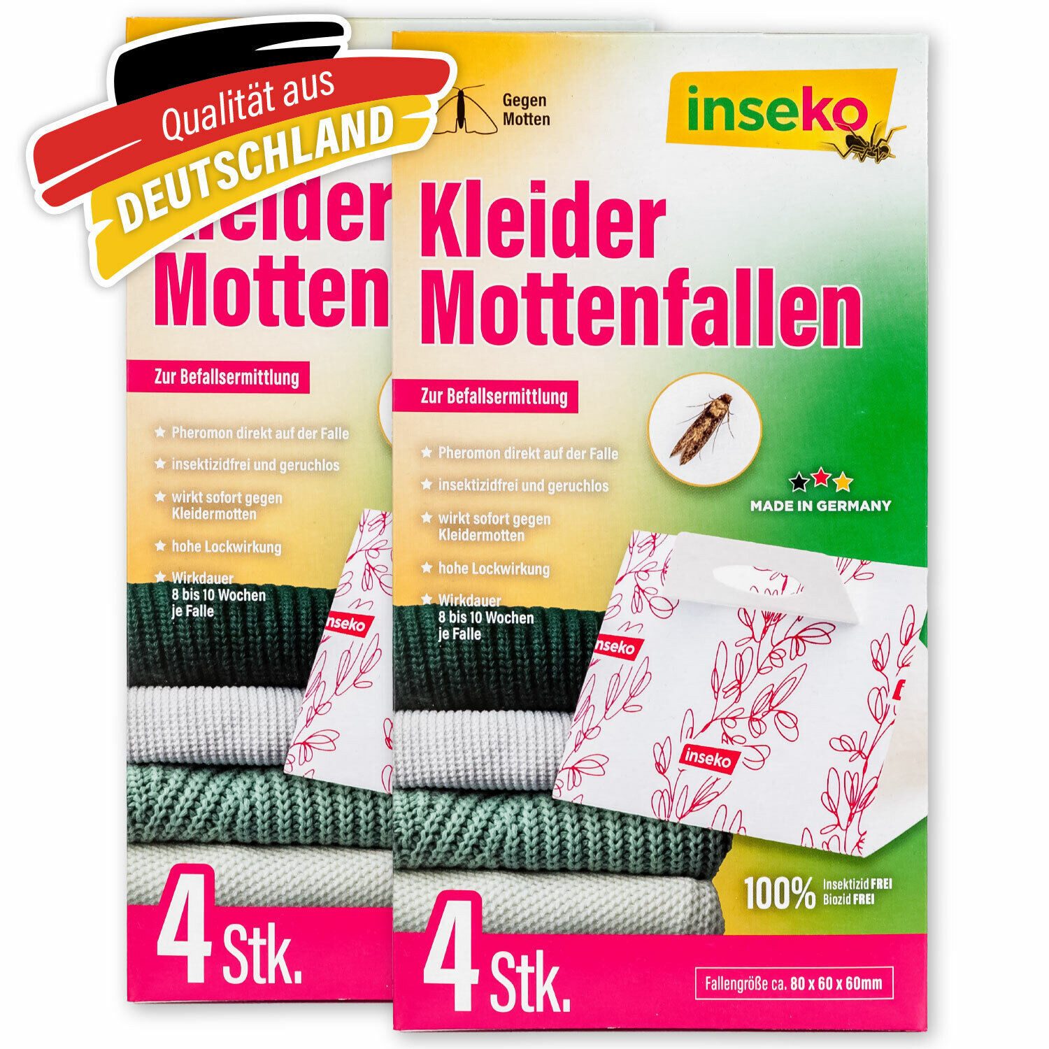 Inseko Insektenfalle 8x inseko Kleidermottenfallen I insektizidfrei und geruchlos, Pheromonfalle gegen Kleidermotten & zur Befallsermittlung