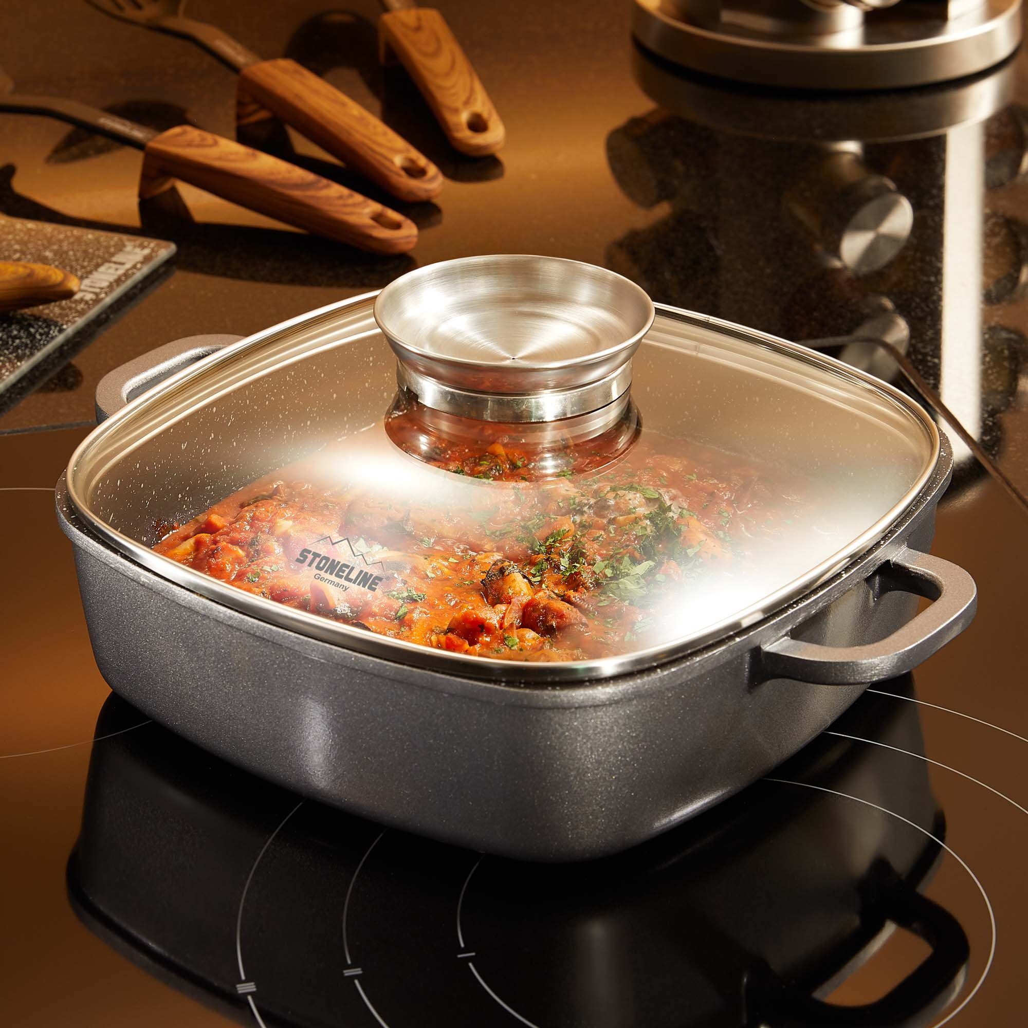 STONELINE Servierpfanne, Aluminium (2-tlg), mit echten Steinpartikeln, induktionsgeeignet, Designed in Germany