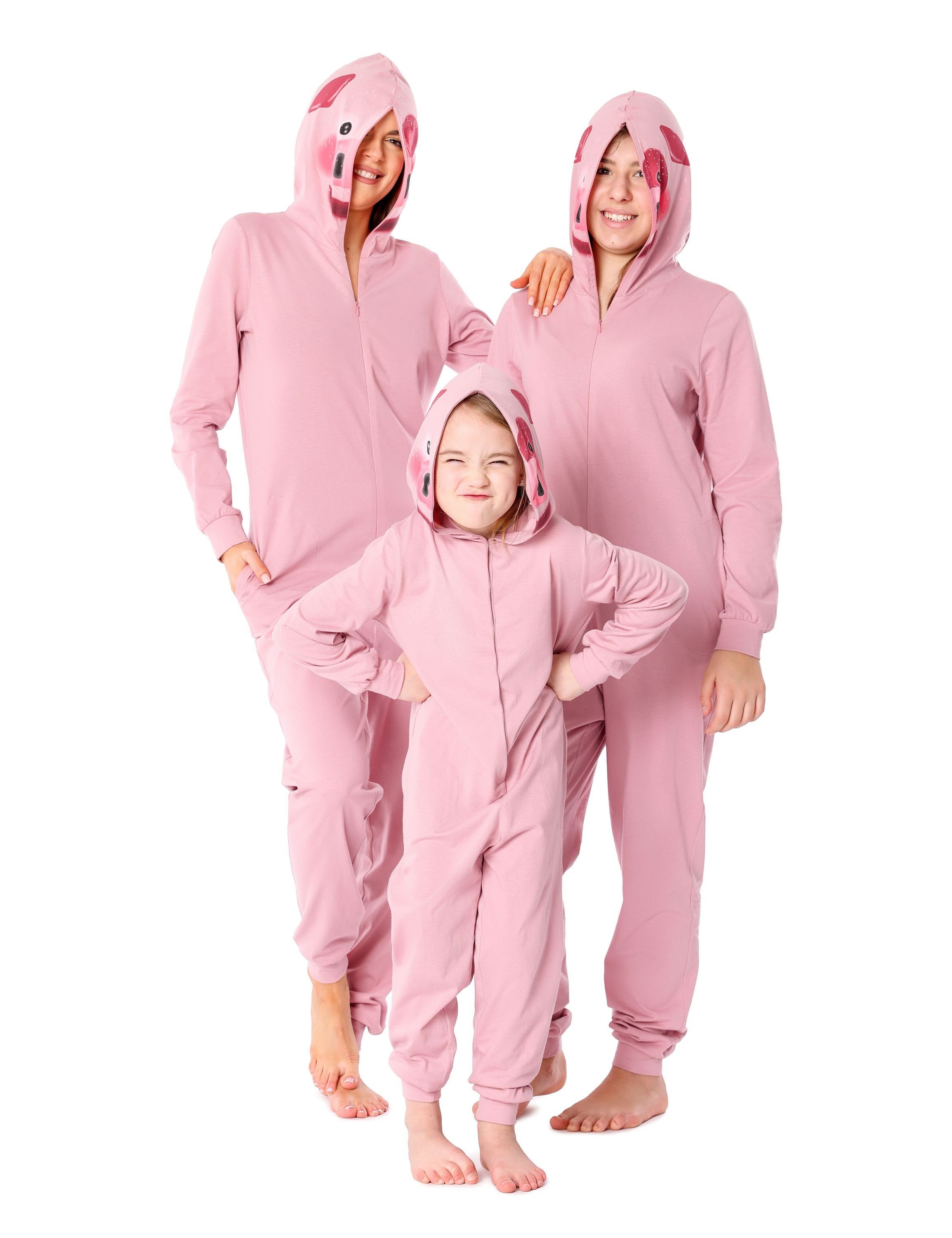 Ladeheid Schlafanzug mit Mädchen Kapuze Schweinchen LA40-233 Rosa Baumwolle aus Tiermotiv Schlafoverall mit Kapuze
