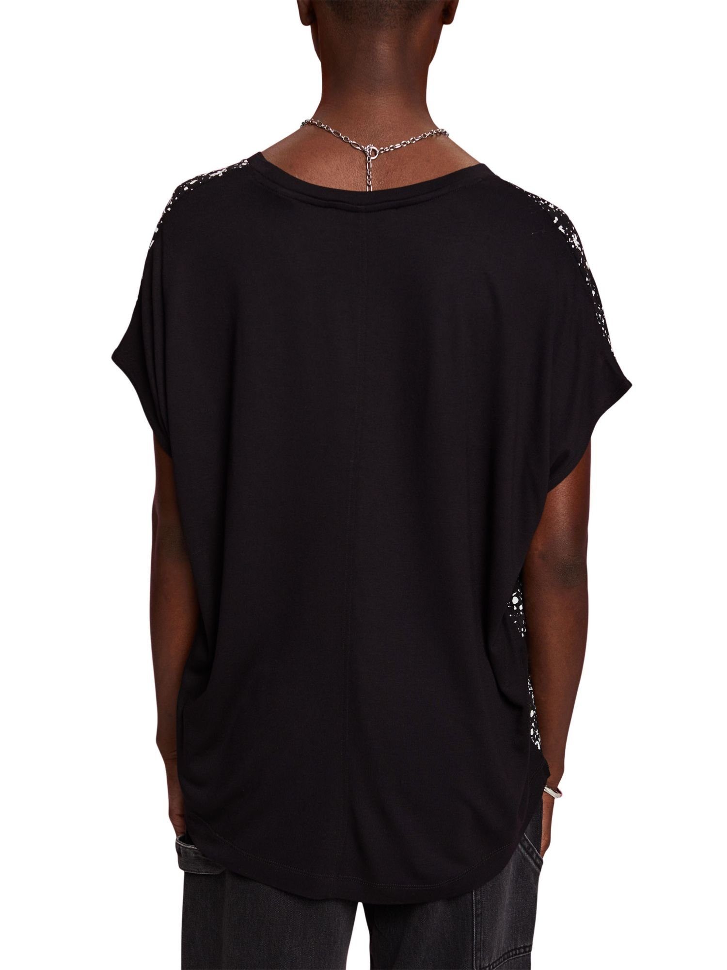 Esprit Collection T-Shirt T-Shirt aus LENZING™ BLACK (1-tlg) ECOVERO™ Materialmix