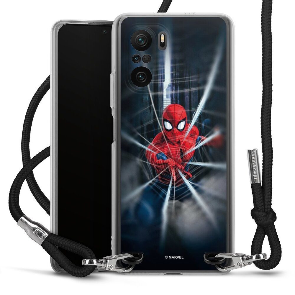 DeinDesign Handyhülle Marvel Spider-Man Kinofilm Spider-Man Webs In Action, Xiaomi Poco F3 Handykette Hülle mit Band Case zum Umhängen