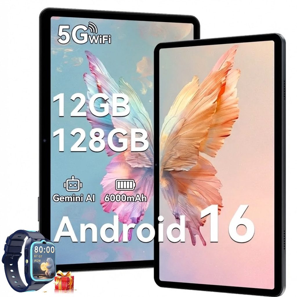TABWEE T80 Android 16 6000 mAh mit 64/128 GB incl. Smartwatch Tablet (10.1", Android16, 5G wifi, Android 16, Gemini AI, PC-Modus)