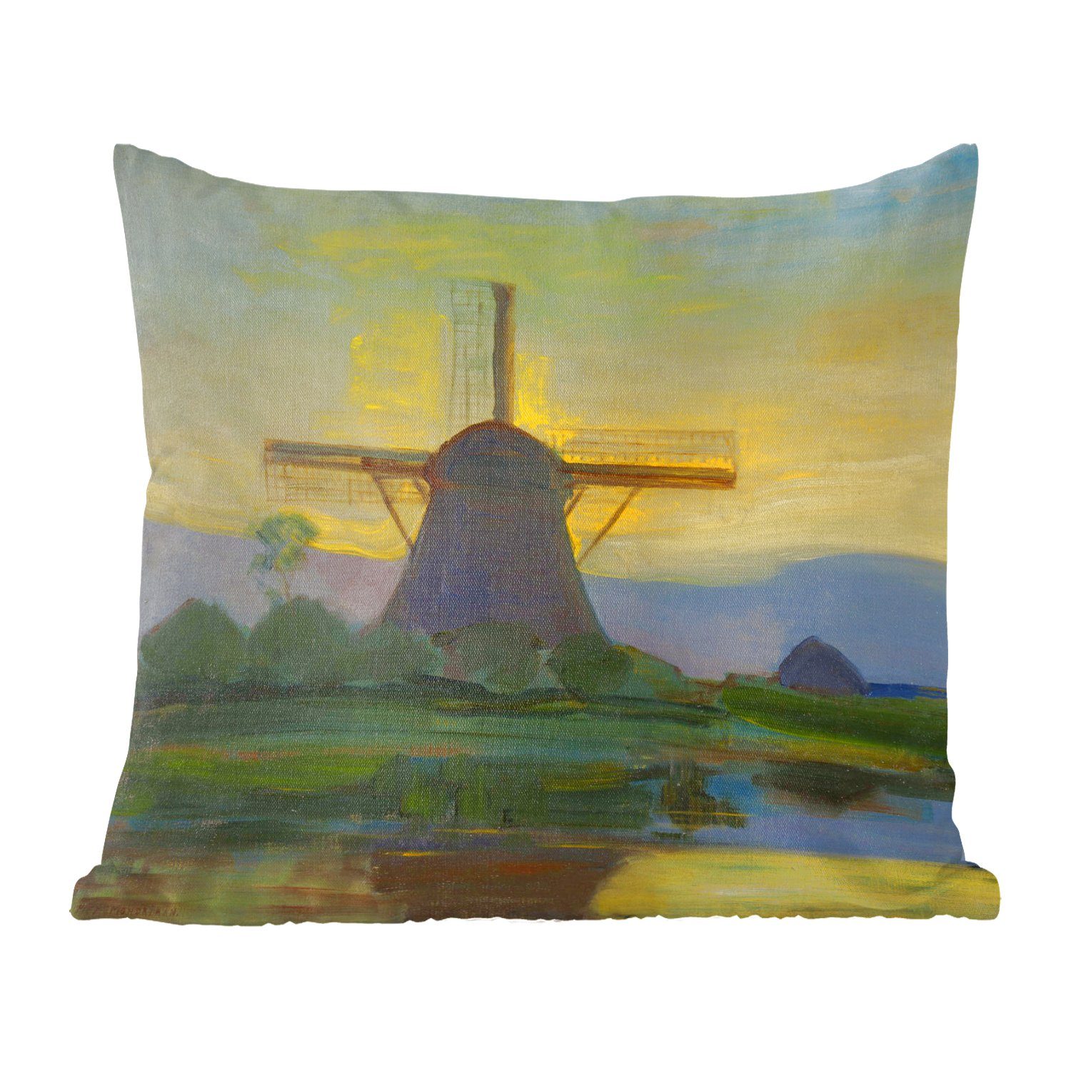 MuchoWow Dekokissen Östliche Windmühle - Piet Mondrian, Zierkissen mit Füllung für Wohzimmer, Schlafzimmer, Deko, Sofakissen