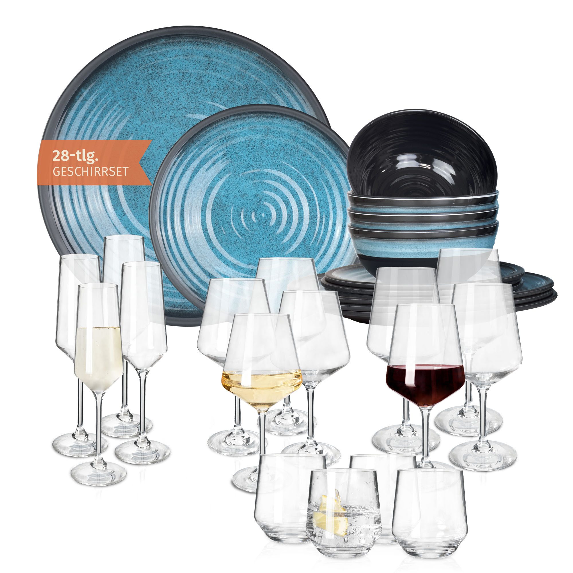 Moritz Geschirr-Set Camping Geschirr Stone Blue + Milano Gläsern
