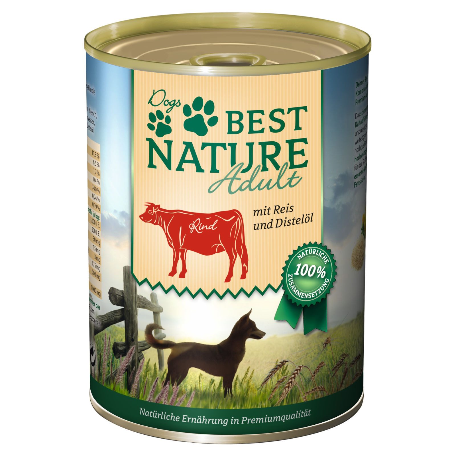 Best Nature Adult, Nassfutter für Hunde, 400g, Rind, Reis und Distelöl, Alleinfuttermittel für: Hund