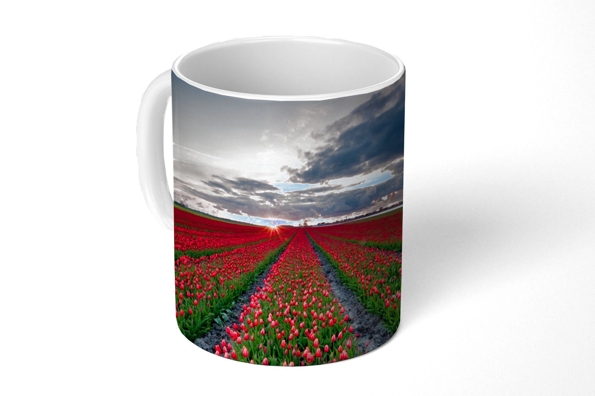MuchoWow Tasse Ein rotes Tulpenfeld im Nordosten der Niederlande, Keramik, Kaffeetassen, Teetasse, Becher, Teetasse, Geschenk