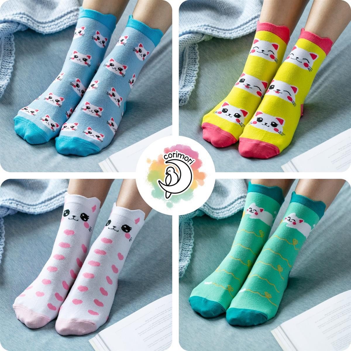 Corimori Haussocken Witzige Lustige Katzen Baumwolle Socken 4er Set Anime G günstig online kaufen
