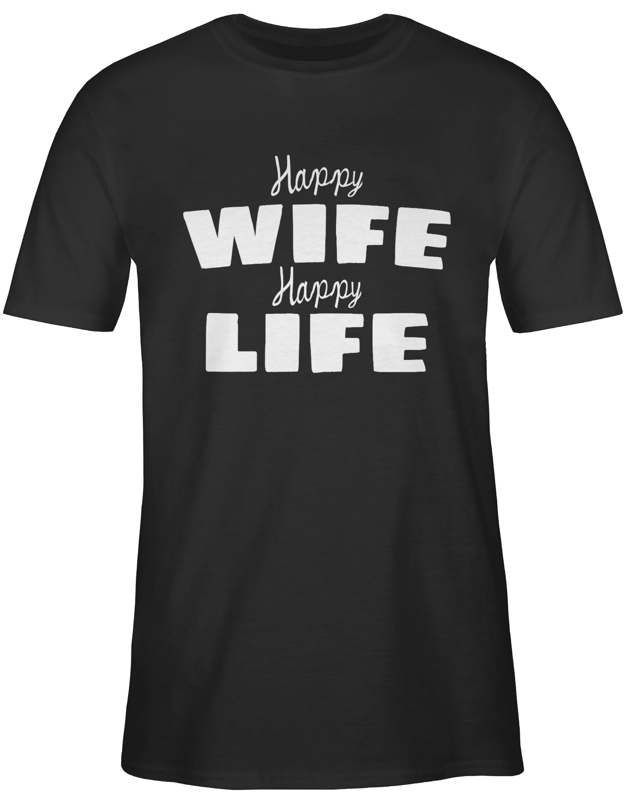 T-Shirt happy Statement Shirtracer wife life Schwarz Sprüche 01 Happy